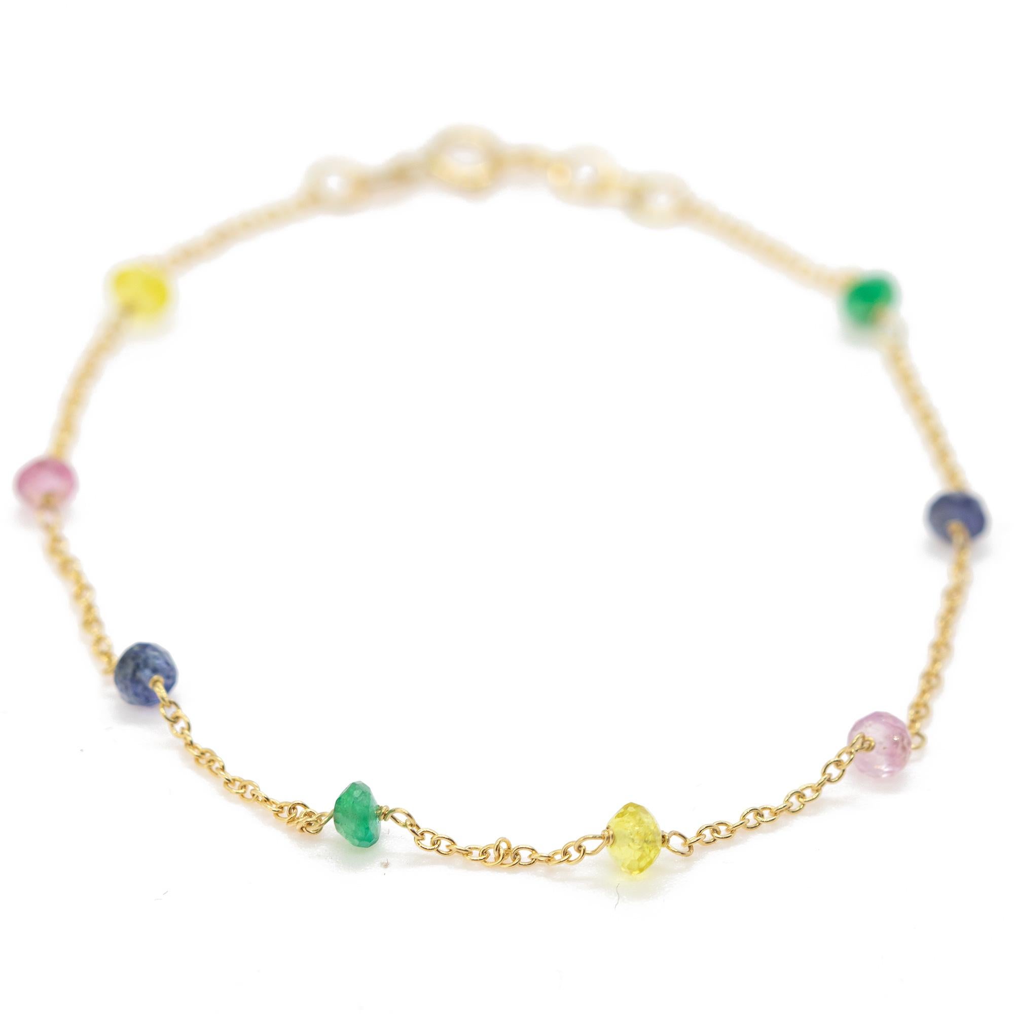 Intini Jewels Bracelet chaîne en or jaune 18 carats et saphirs multicolores, fait à la main en vente 3