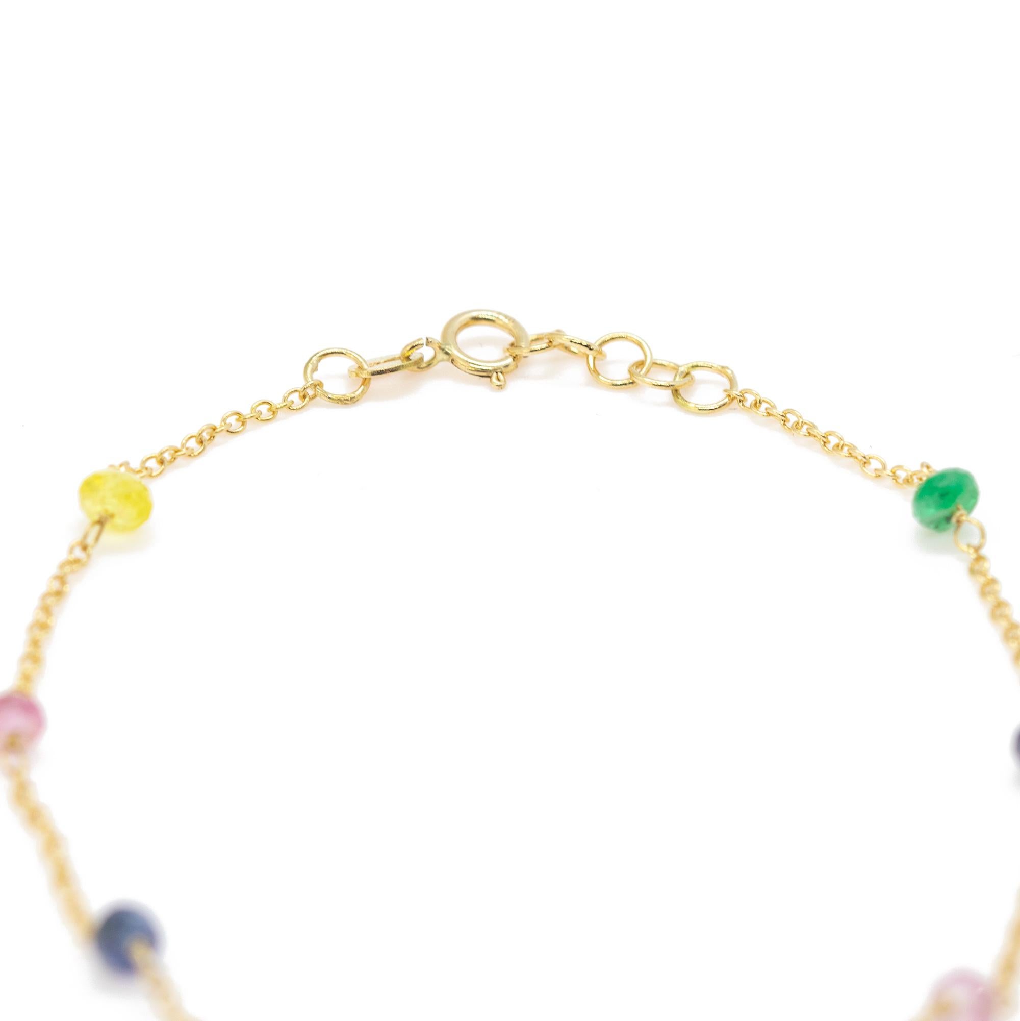 Intini Jewels Bracelet chaîne en or jaune 18 carats et saphirs multicolores, fait à la main en vente 4