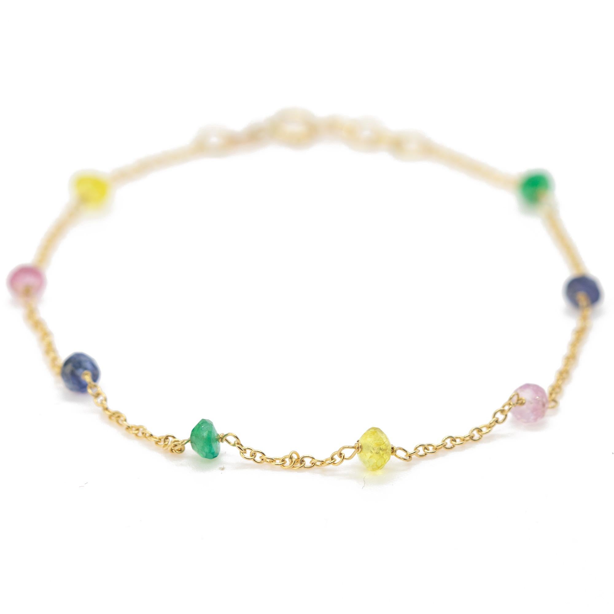 Intini Jewels Bracelet chaîne en or jaune 18 carats et saphirs multicolores, fait à la main en vente 5