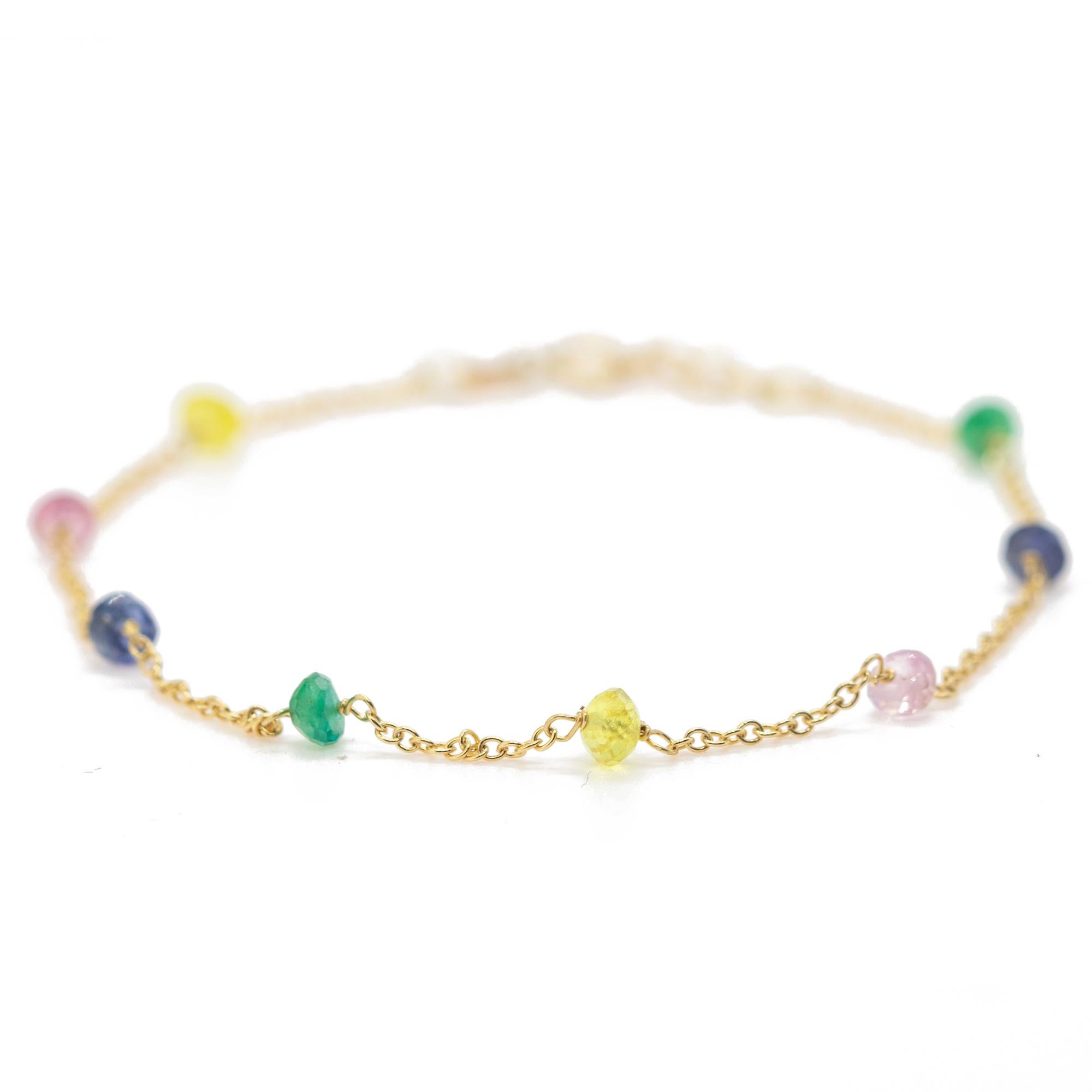 Intini Jewels Bracelet chaîne en or jaune 18 carats et saphirs multicolores, fait à la main en vente 6