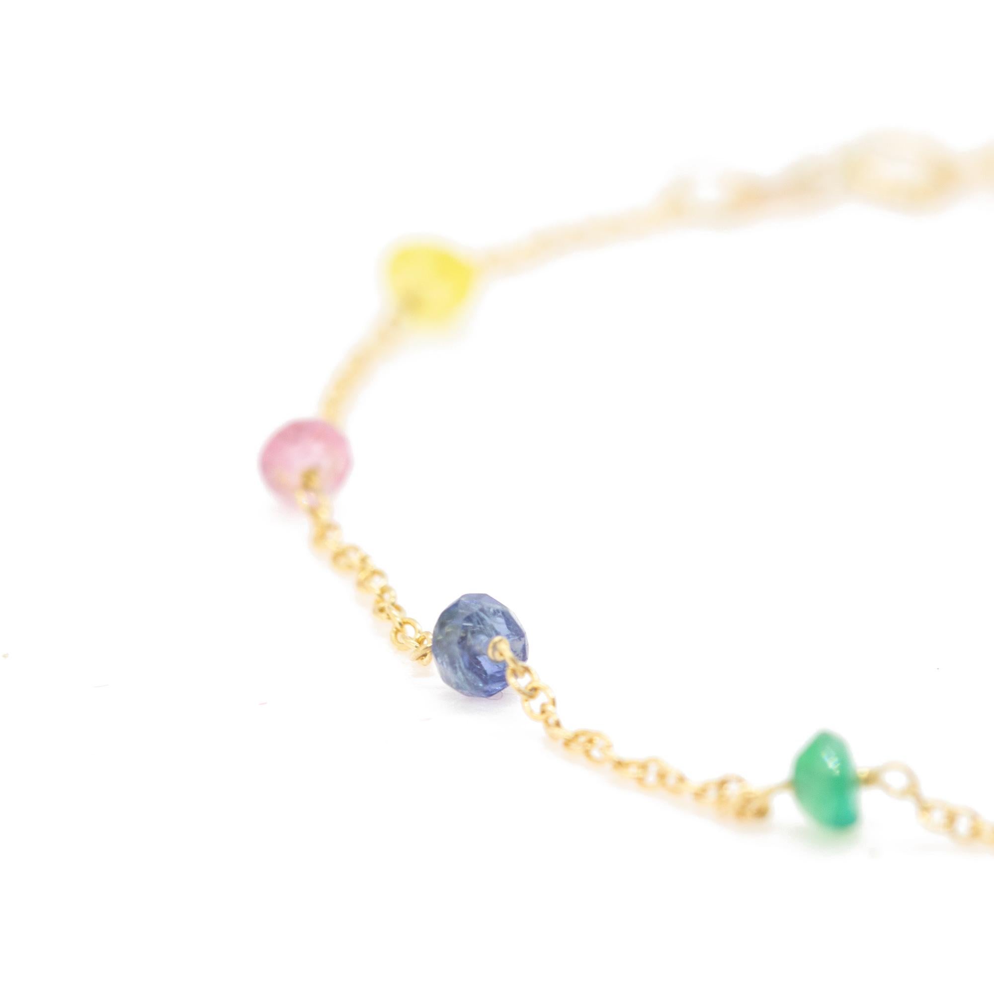 Intini Jewels Bracelet chaîne en or jaune 18 carats et saphirs multicolores, fait à la main en vente 7