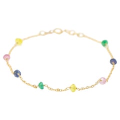 Intini Jewels Bracelet chaîne en or jaune 18 carats et saphirs multicolores, fait à la main