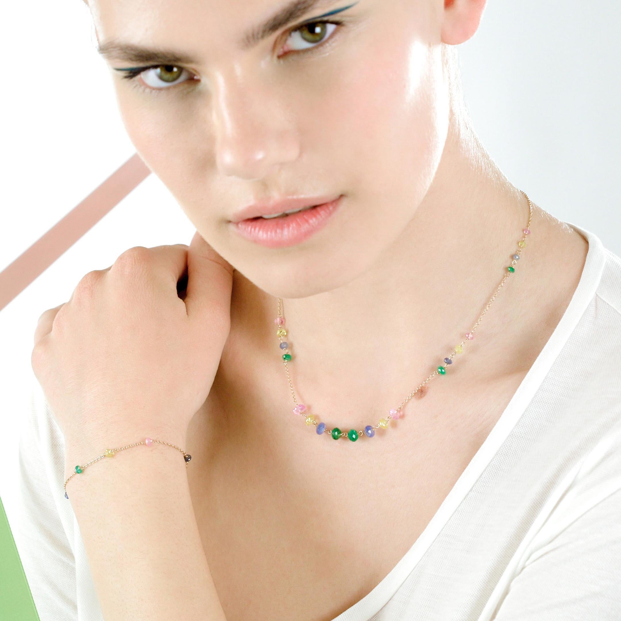 Intini Jewels - Collana a catena in oro giallo 18 carati con zaffiri multicolore fatta a mano in vendita 10