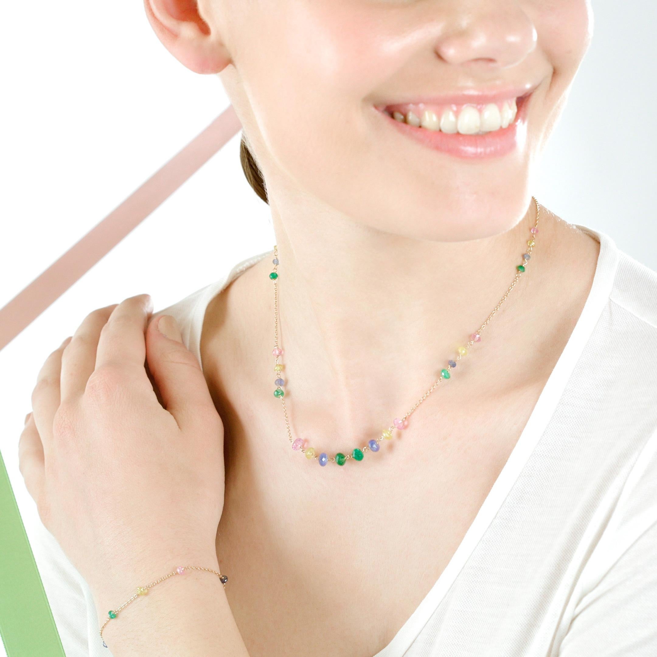 Intini Jewels - Collana a catena in oro giallo 18 carati con zaffiri multicolore fatta a mano in vendita 13