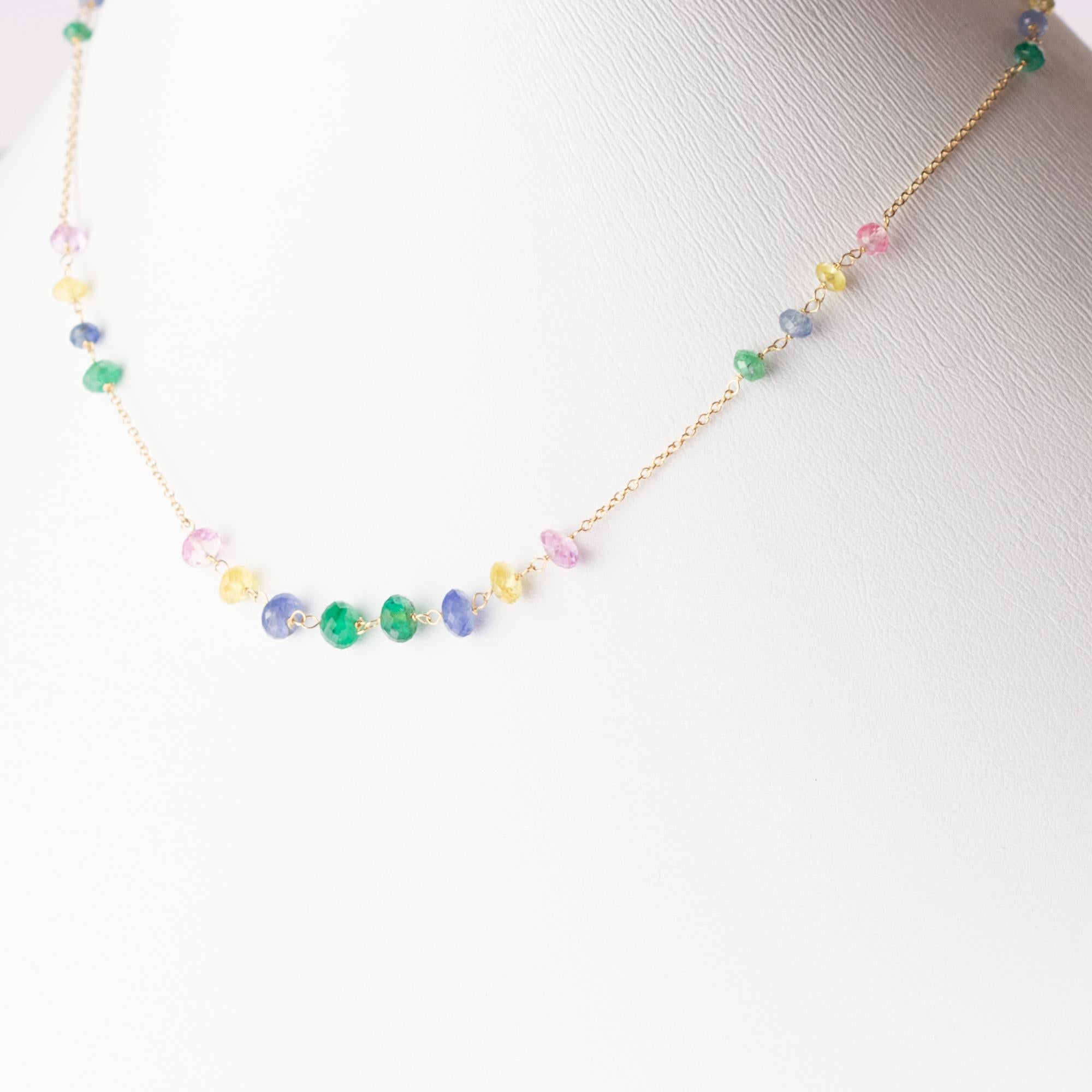 Intini Jewels - Collana a catena in oro giallo 18 carati con zaffiri multicolore fatta a mano in vendita 2