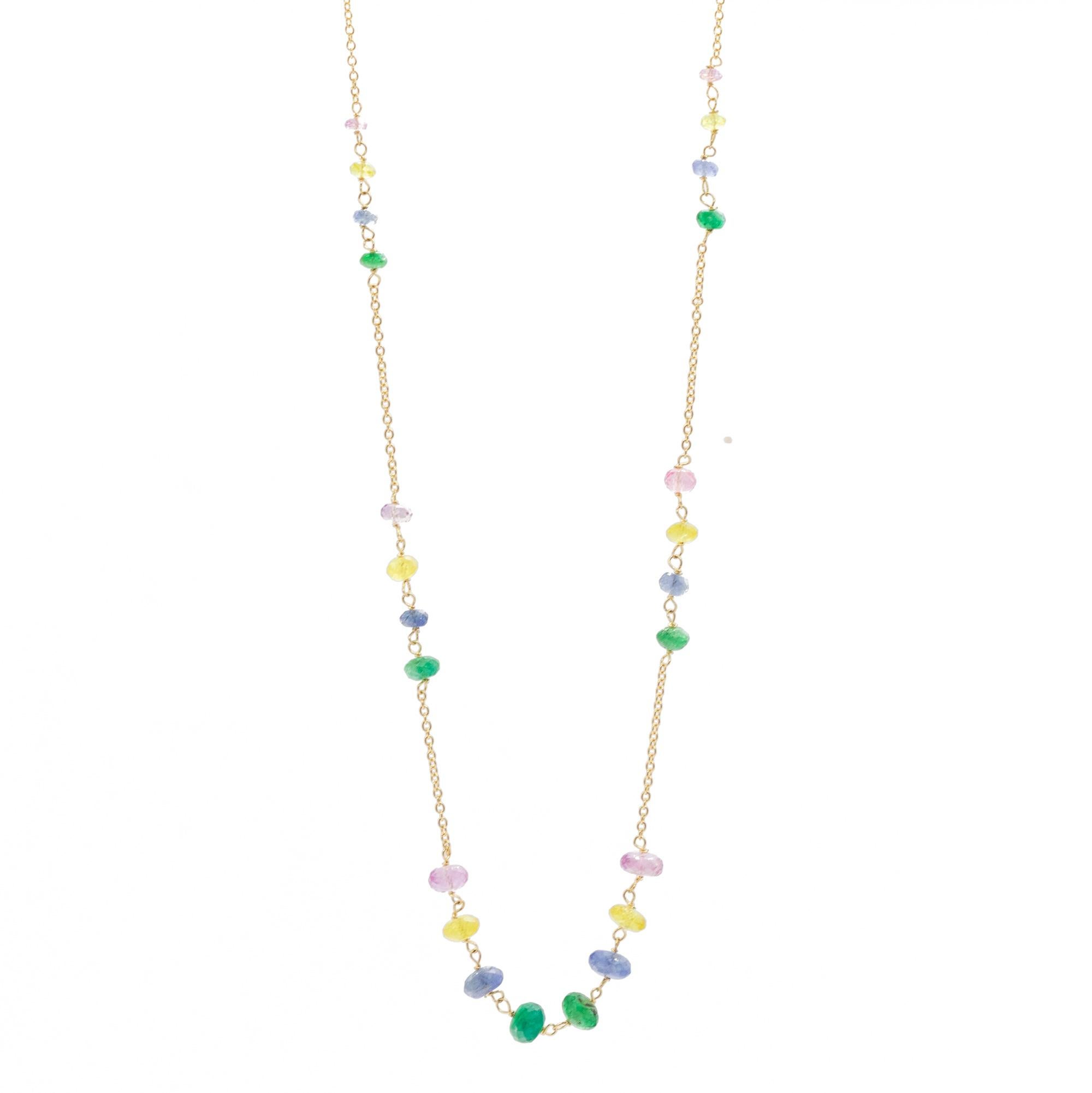 Intini Jewels - Collana a catena in oro giallo 18 carati con zaffiri multicolore fatta a mano in vendita 3