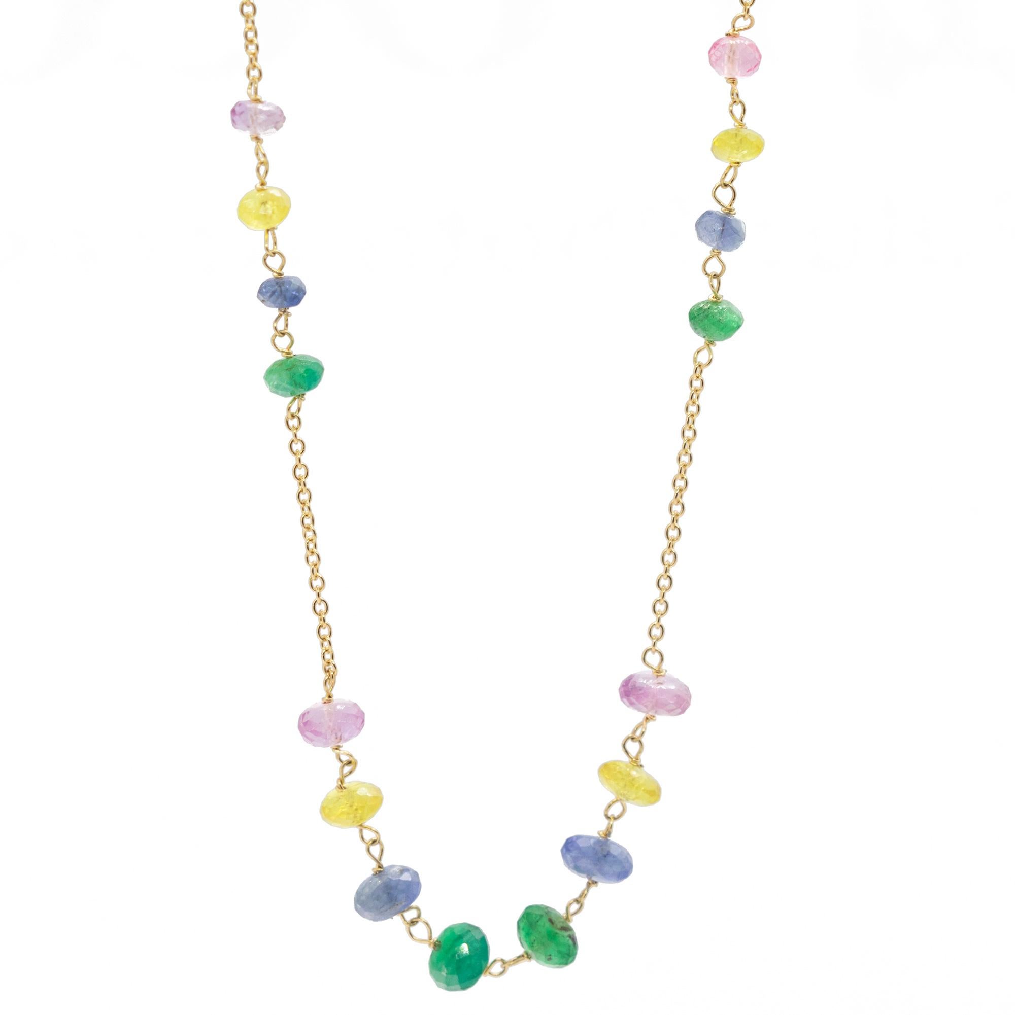 Intini Jewels - Collana a catena in oro giallo 18 carati con zaffiri multicolore fatta a mano in vendita 4