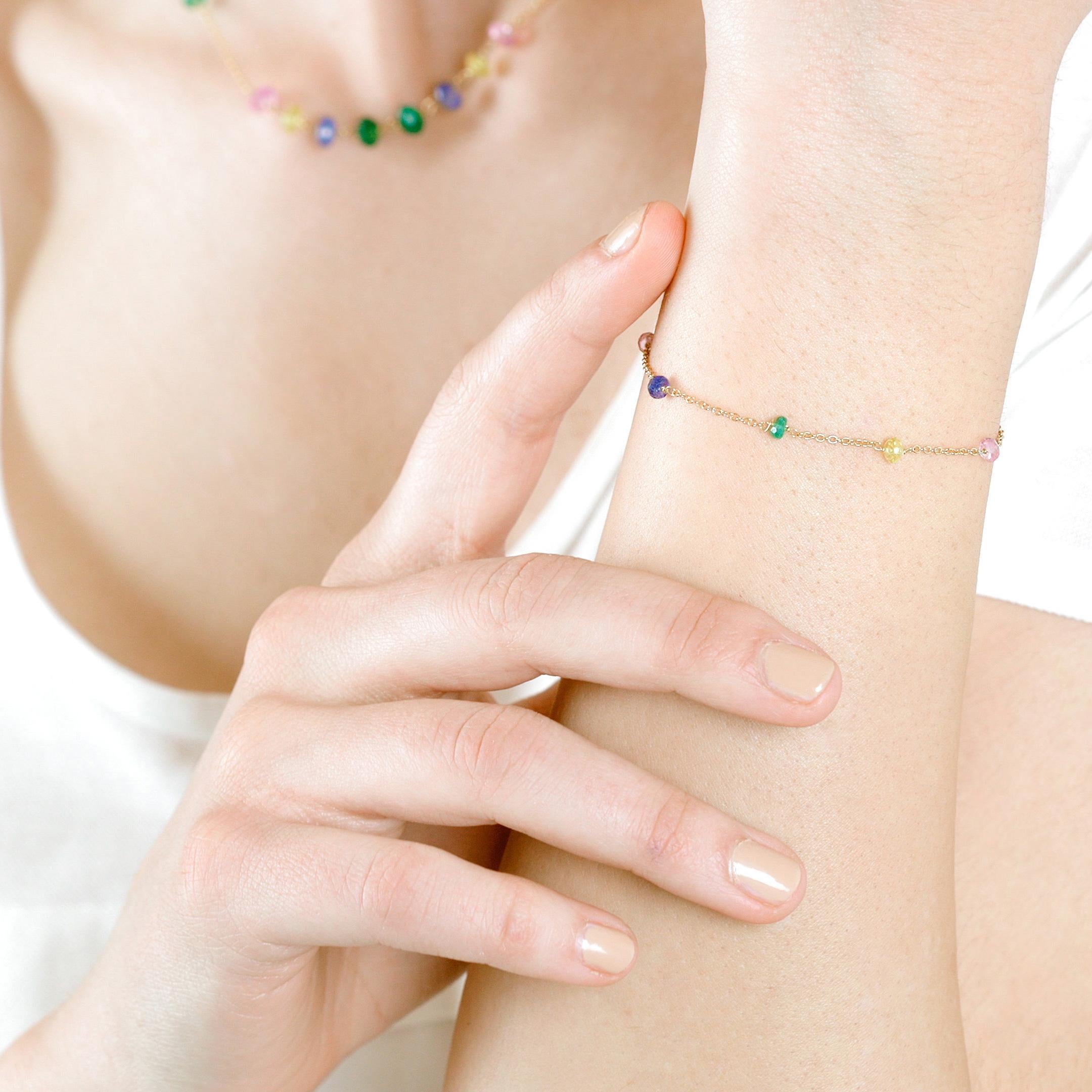 Taglio misto Intini Jewels - Collana a catena in oro giallo 18 carati con zaffiri multicolore fatta a mano in vendita