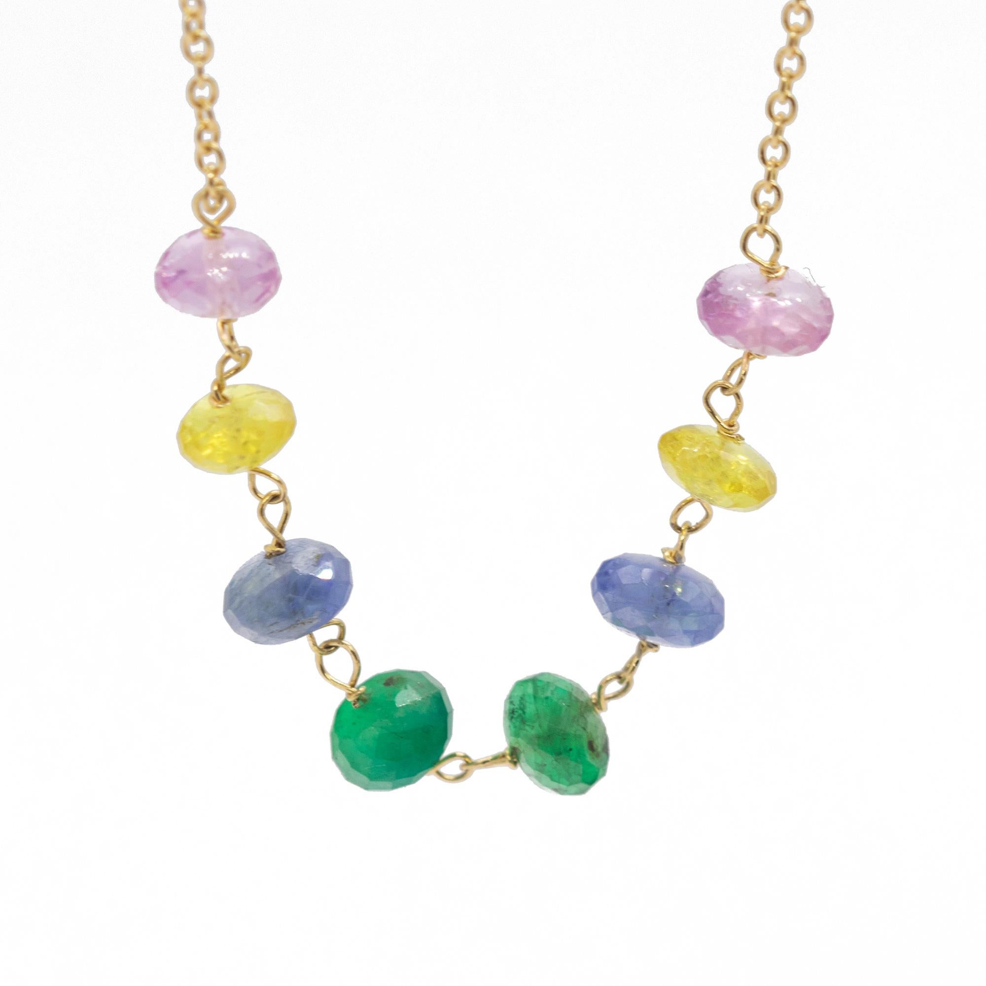 Intini Jewels - Collana a catena in oro giallo 18 carati con zaffiri multicolore fatta a mano in vendita 5