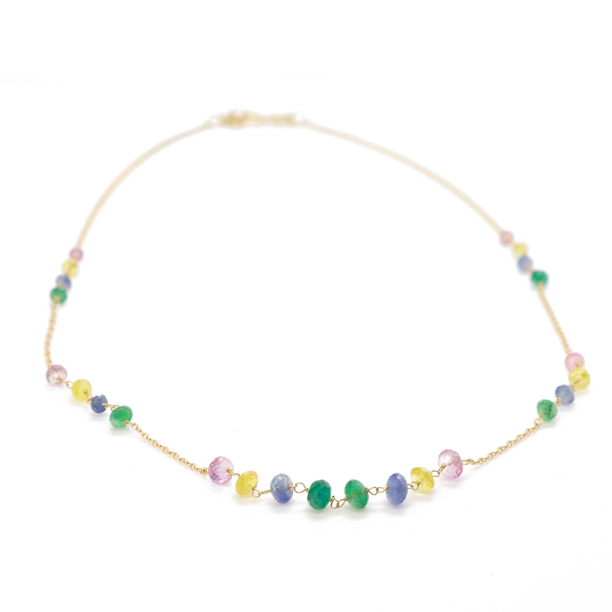 Intini Jewels - Collana a catena in oro giallo 18 carati con zaffiri multicolore fatta a mano in vendita 6