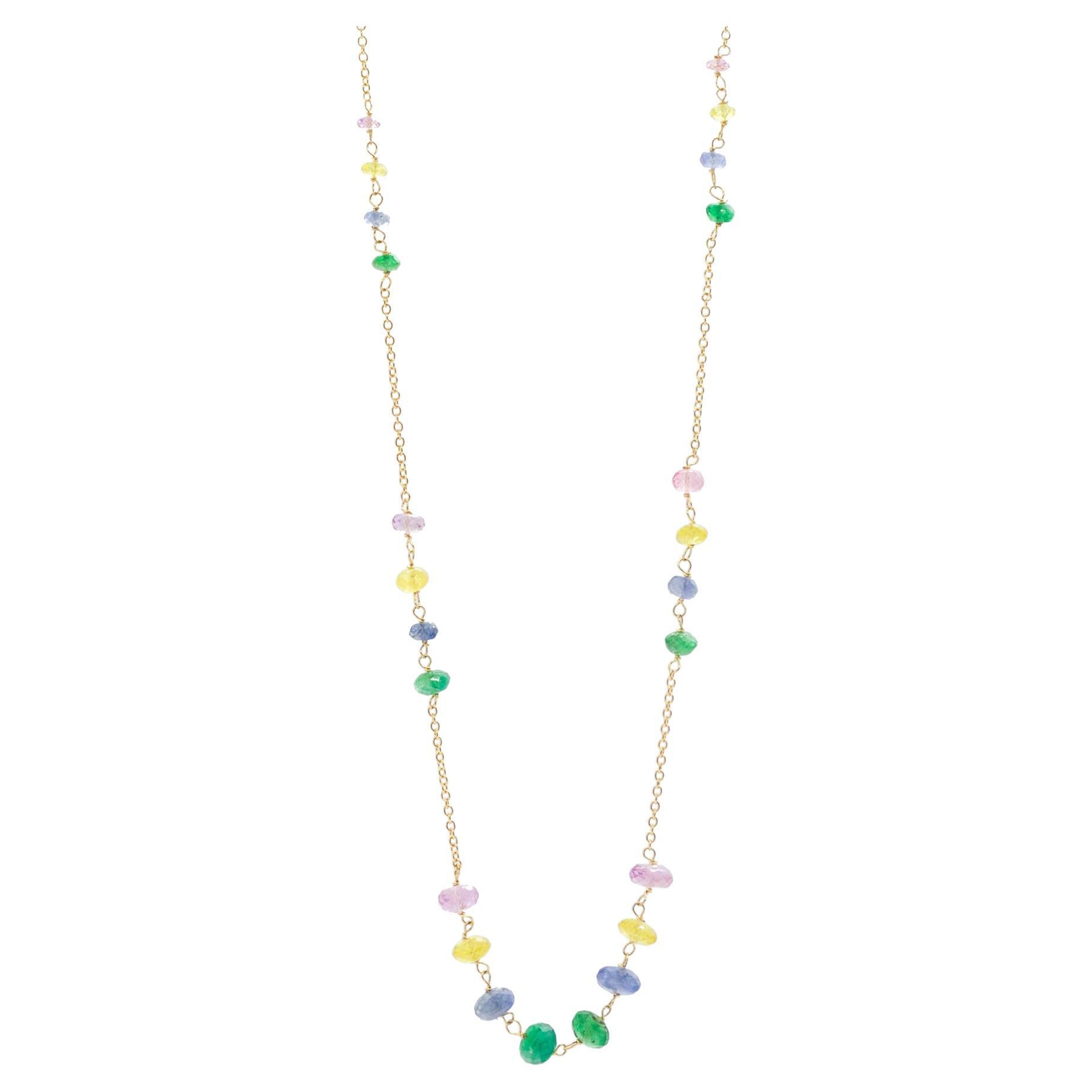 Intini Jewels - Collana a catena in oro giallo 18 carati con zaffiri multicolore fatta a mano in vendita