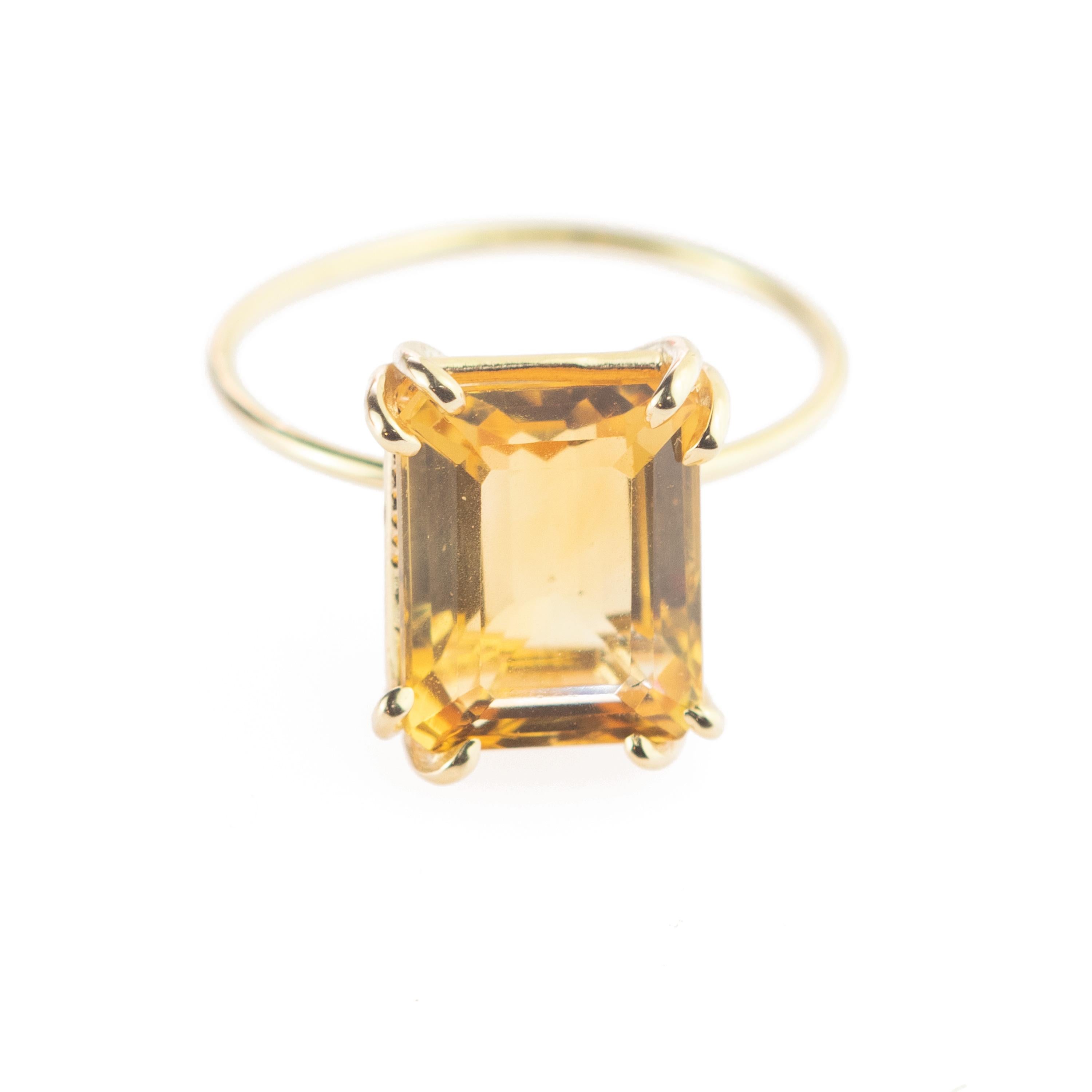 Intini Jewels 18 Karat Yellow Gold Natural Citrine Quartz Cocktail Handmade Ring Art Nouveau en venta