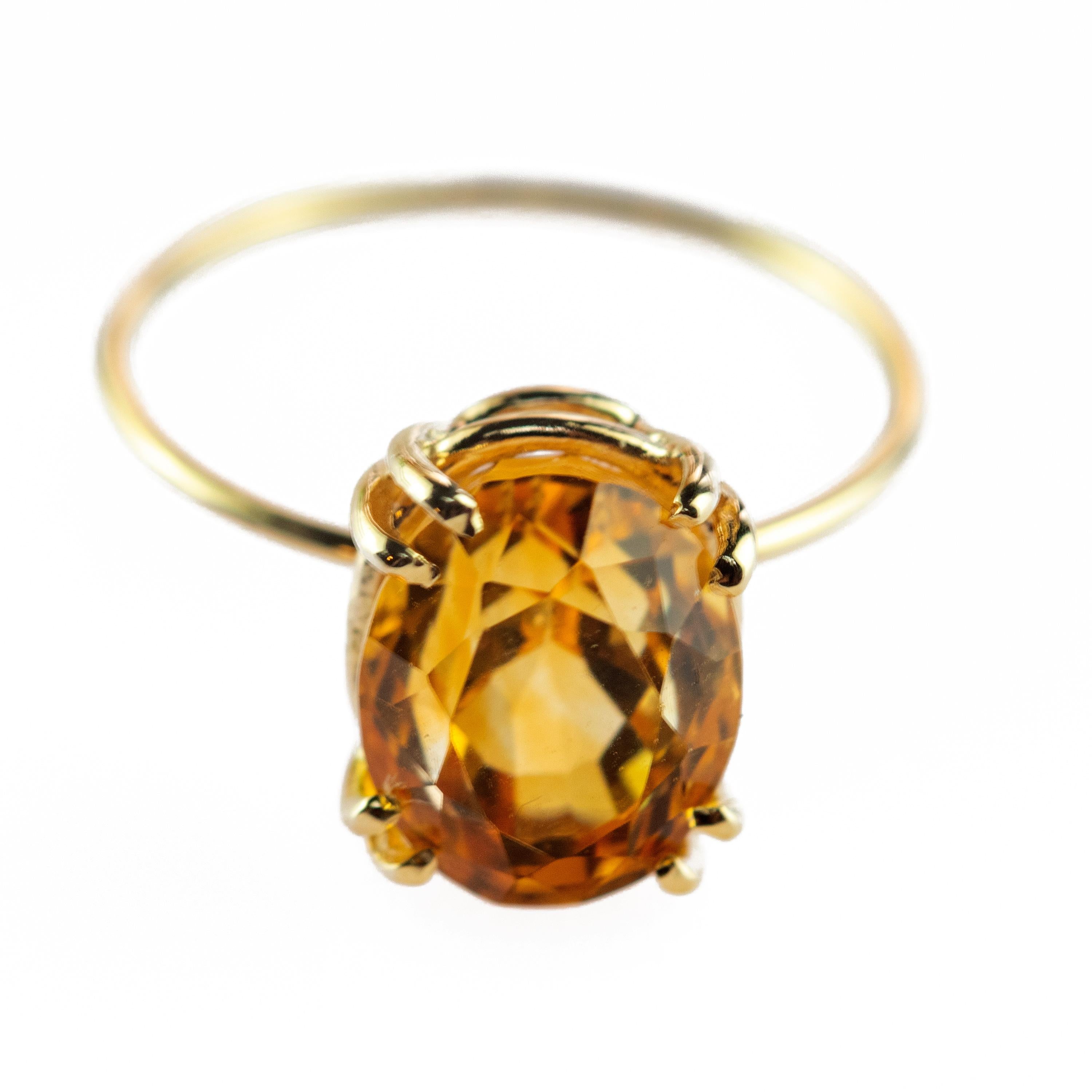 Intini Jewels Bague cocktail en or jaune 18 carats, quartz et citrine naturelle, faite à la main en vente 2