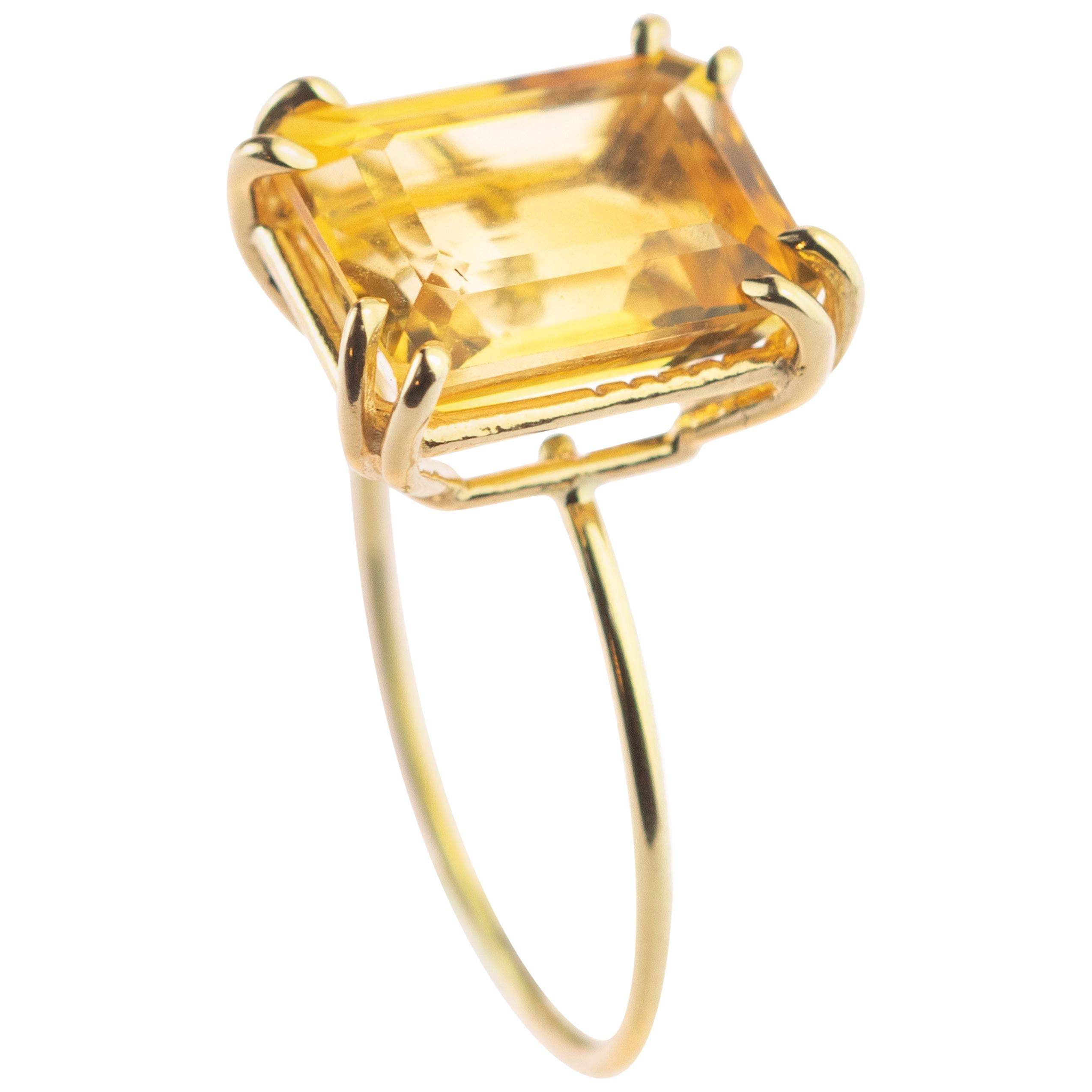 Intini Jewels 18 Karat Yellow Gold Natural Citrine Quartz Cocktail Handmade Ring