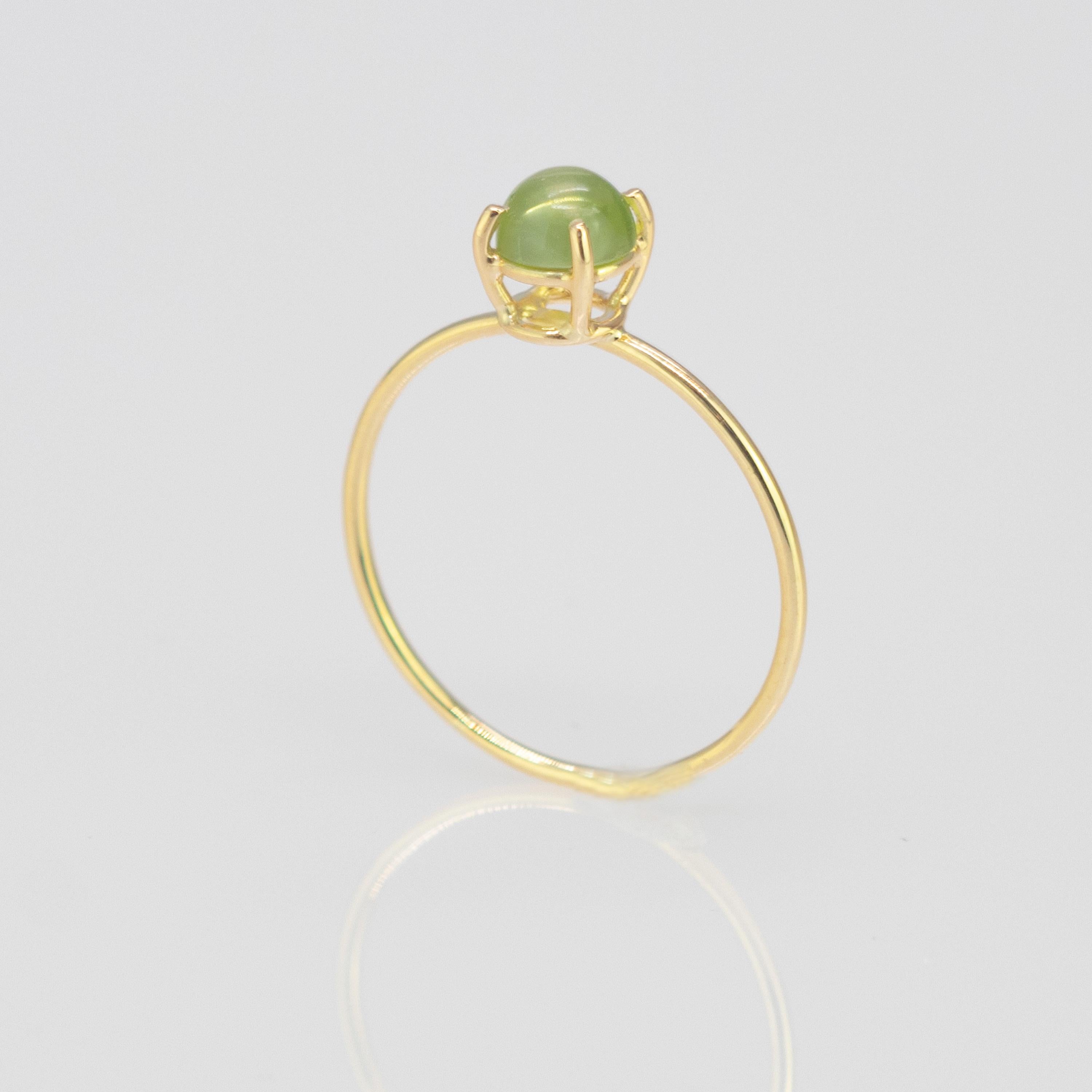 Arts and Crafts Intini Jewels 18 Karat Yellow Gold Natural Peridot Cabochon Cut Cocktail Ring For Sale