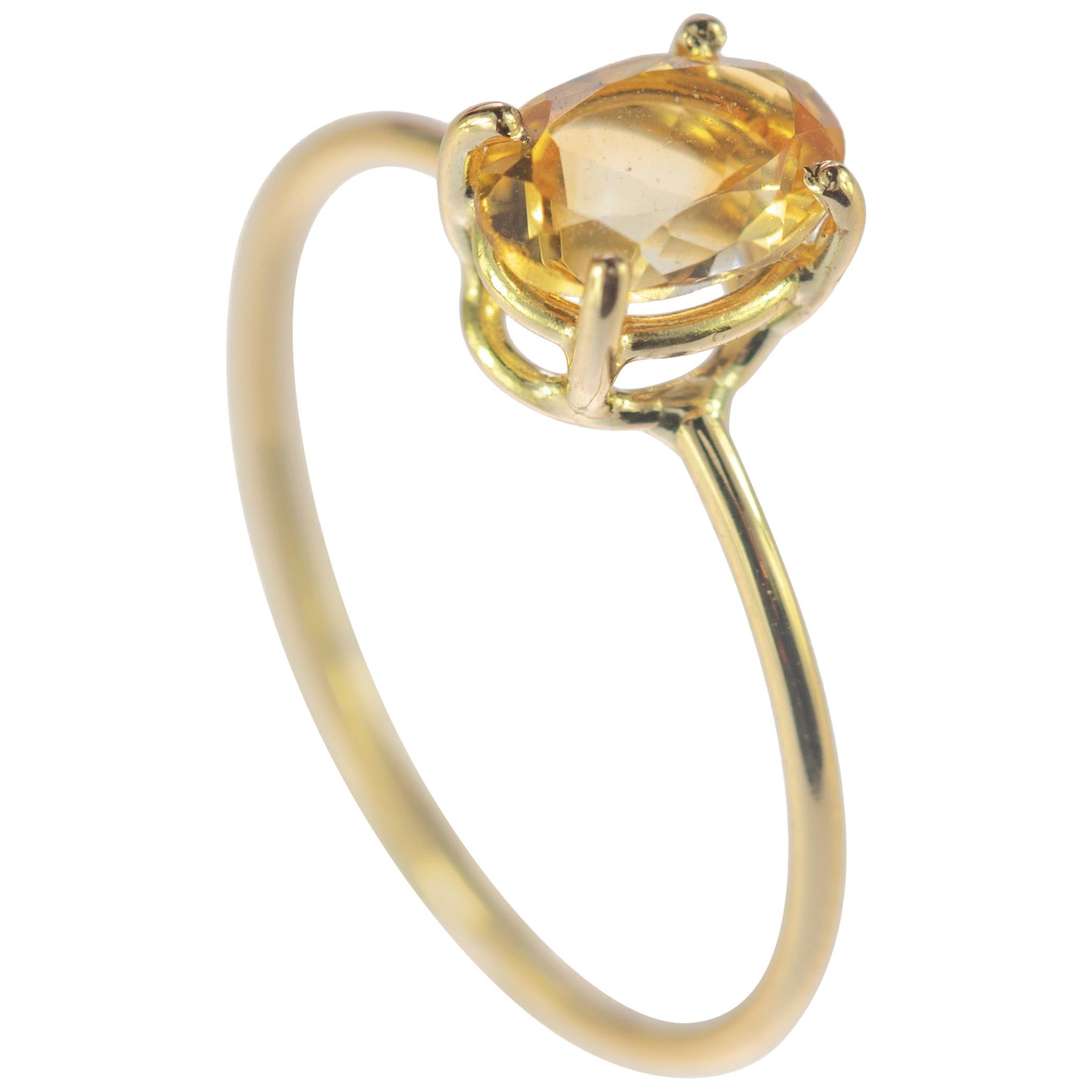 Intini Jewels 18 Karat Yellow Gold Oval Cut Citrine Quartz Cocktail Ring For Sale