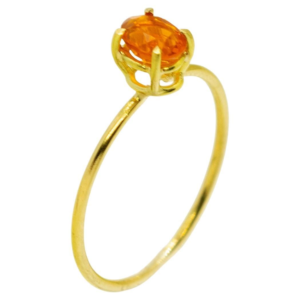 Intini Jewels, oro giallo 18 carati, anello midi arancione con opale di fuoco dal taglio ovale