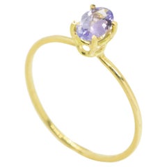 Intini Jewels 18 Karat Yellow Gold Oval Cut Tanzanite Cocktail Blue Midi Ring