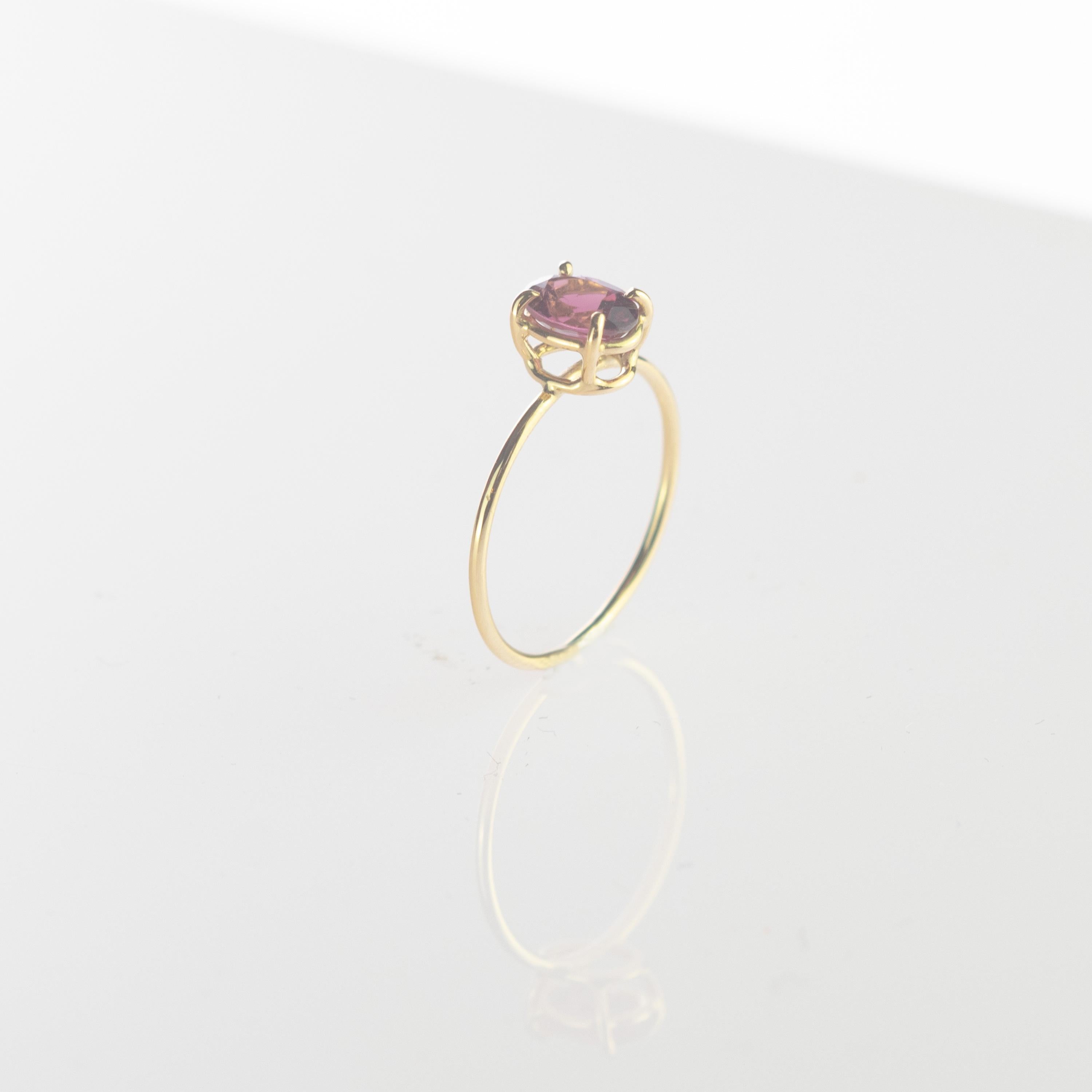 Intini Jewels 18 Karat Yellow Gold Oval Rubellite Cocktail Handmade Chic Ring For Sale 1