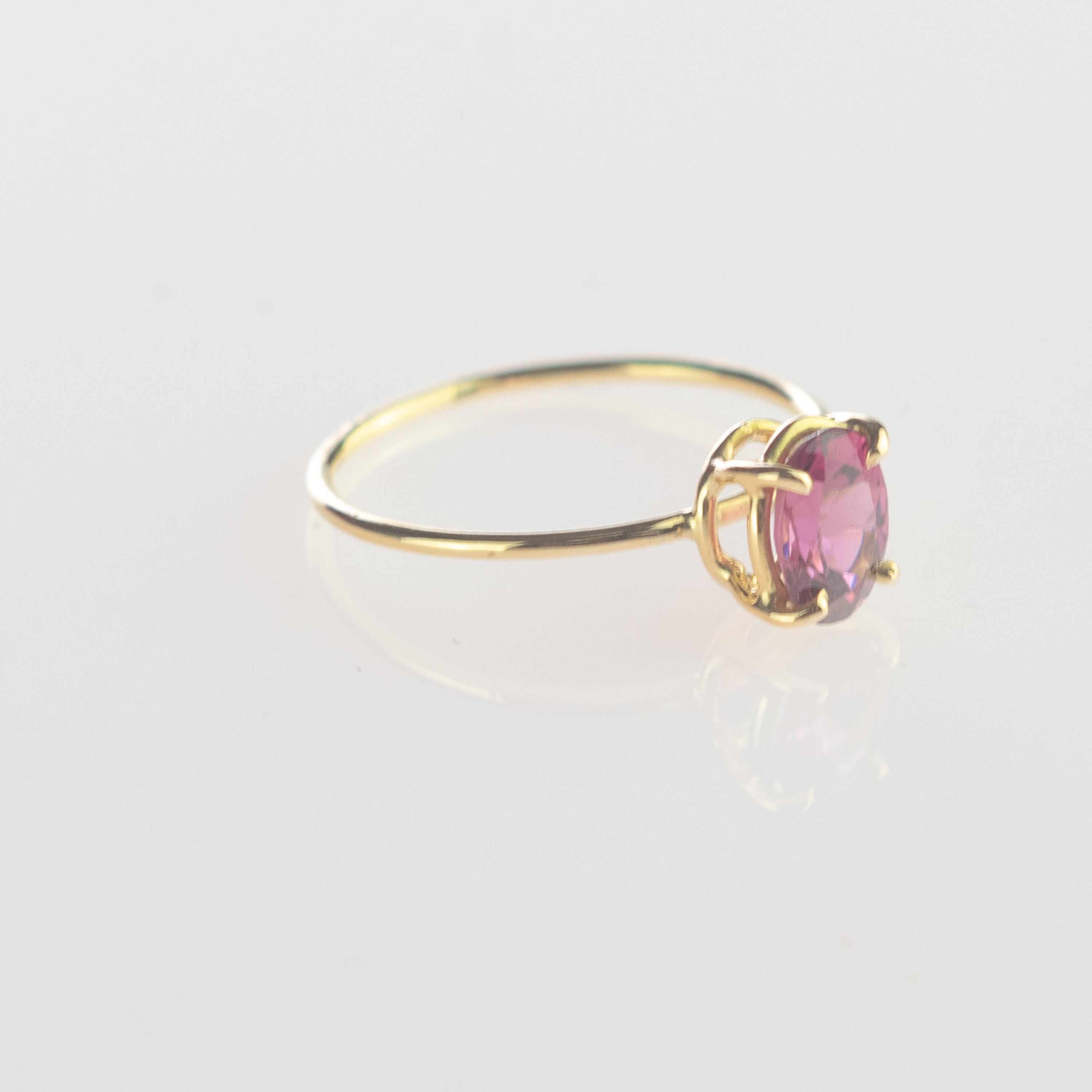Intini Jewels 18 Karat Yellow Gold Oval Rubellite Cocktail Handmade Chic Ring For Sale 2