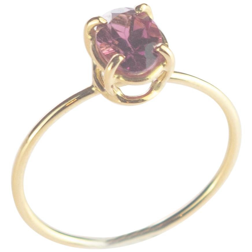 Intini Jewels 18 Karat Yellow Gold Oval Rubellite Cocktail Handmade Chic Ring For Sale