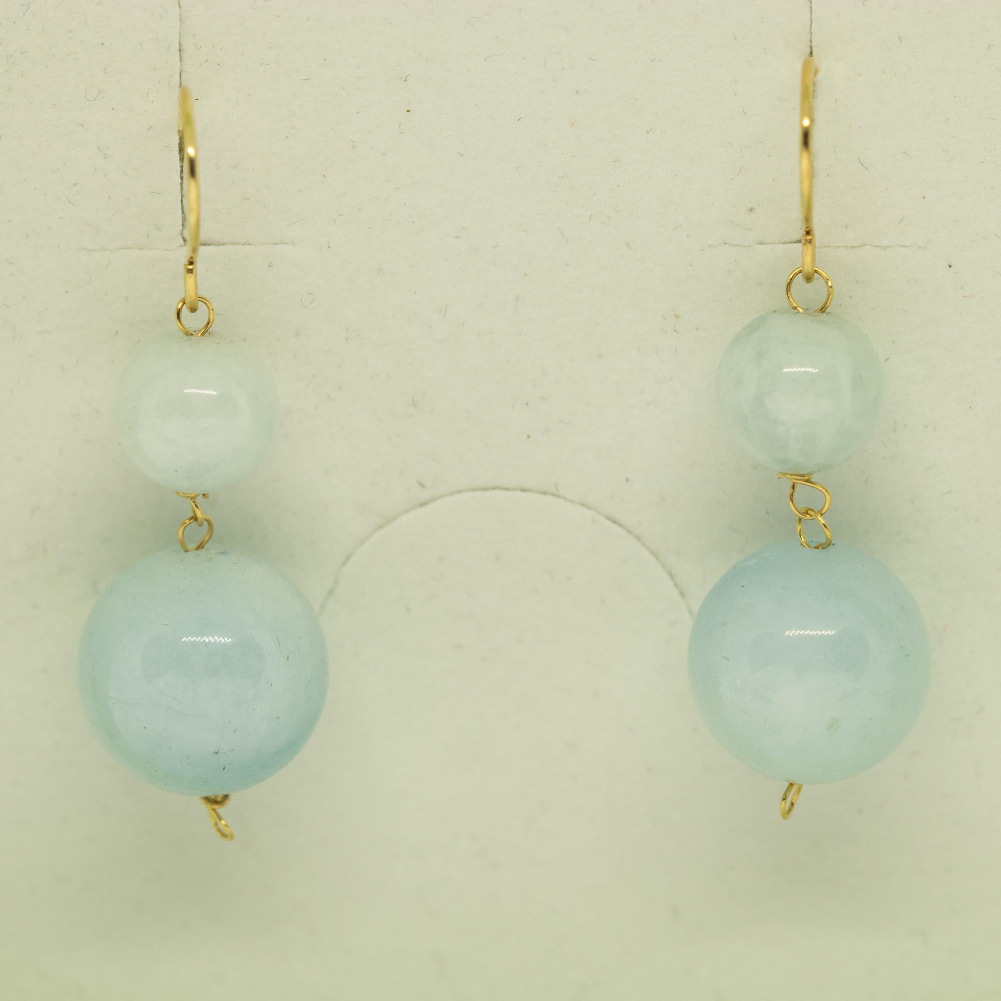 Intini Jewels Boucles d'oreilles chandelier en or jaune 18 carats avec aigue-marine naturelle ronde Neuf - En vente à Milano, IT