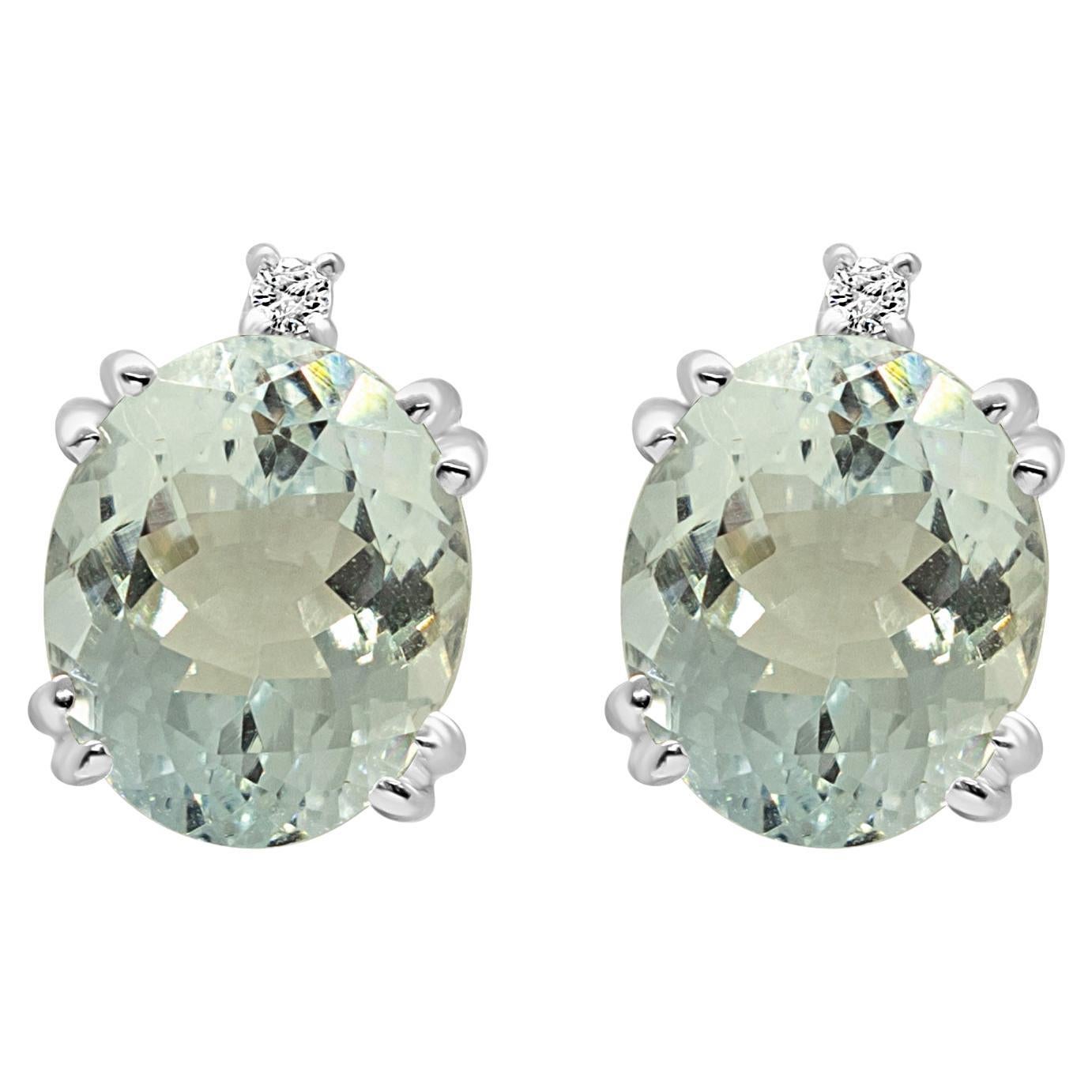 Intini Jewels 18K White Gold Natural Aquamarine Diamond Cocktail Stud Earrings For Sale