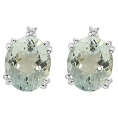 Intini Jewels 18K White Gold Natural Aquamarine Diamond Cocktail Stud Earrings