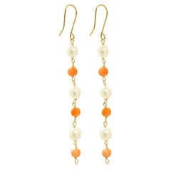 Intini Jewels 18K Yellow Gold Natural Pink Coral Pearls Deco Chandelier Earrings