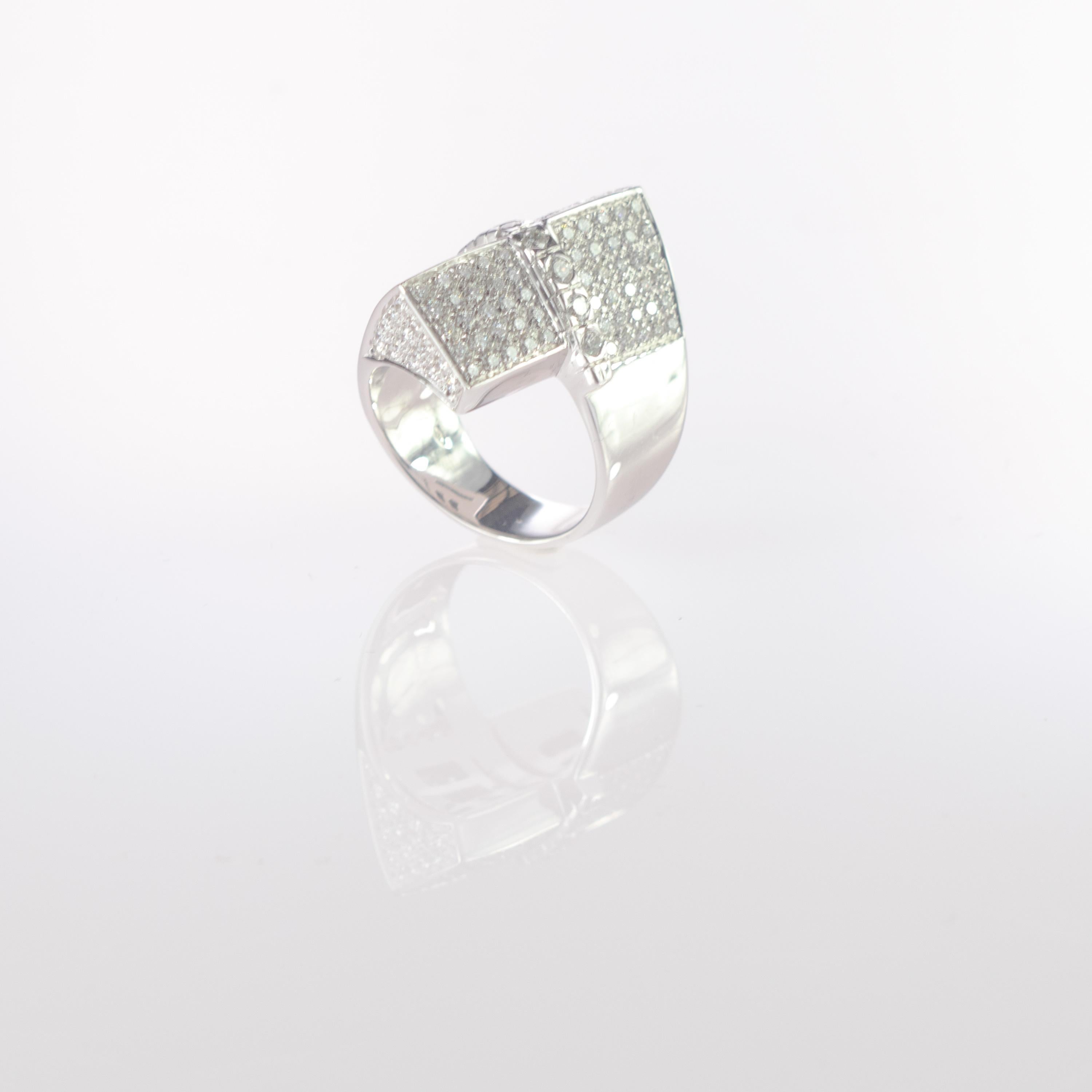 Art Déco Intini Jewels 2,17 Pave di diamanti in oro bianco 18 carati - Anello geometrico da cocktail in vendita