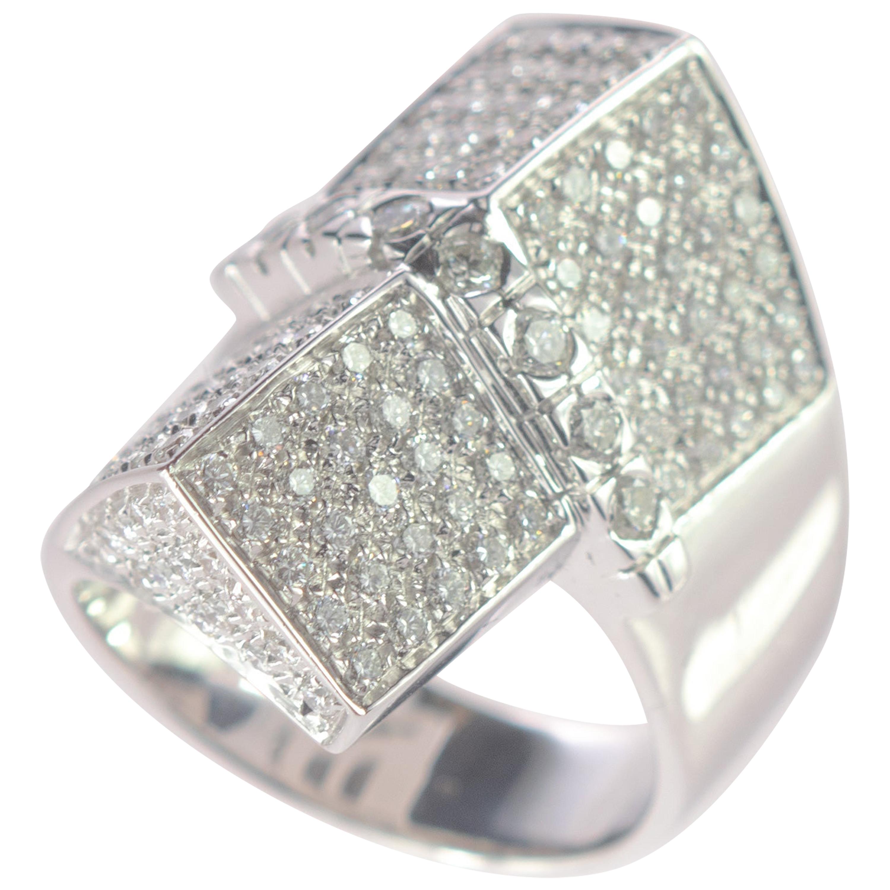 Intini Jewels 2,17 Pave di diamanti in oro bianco 18 carati - Anello geometrico da cocktail