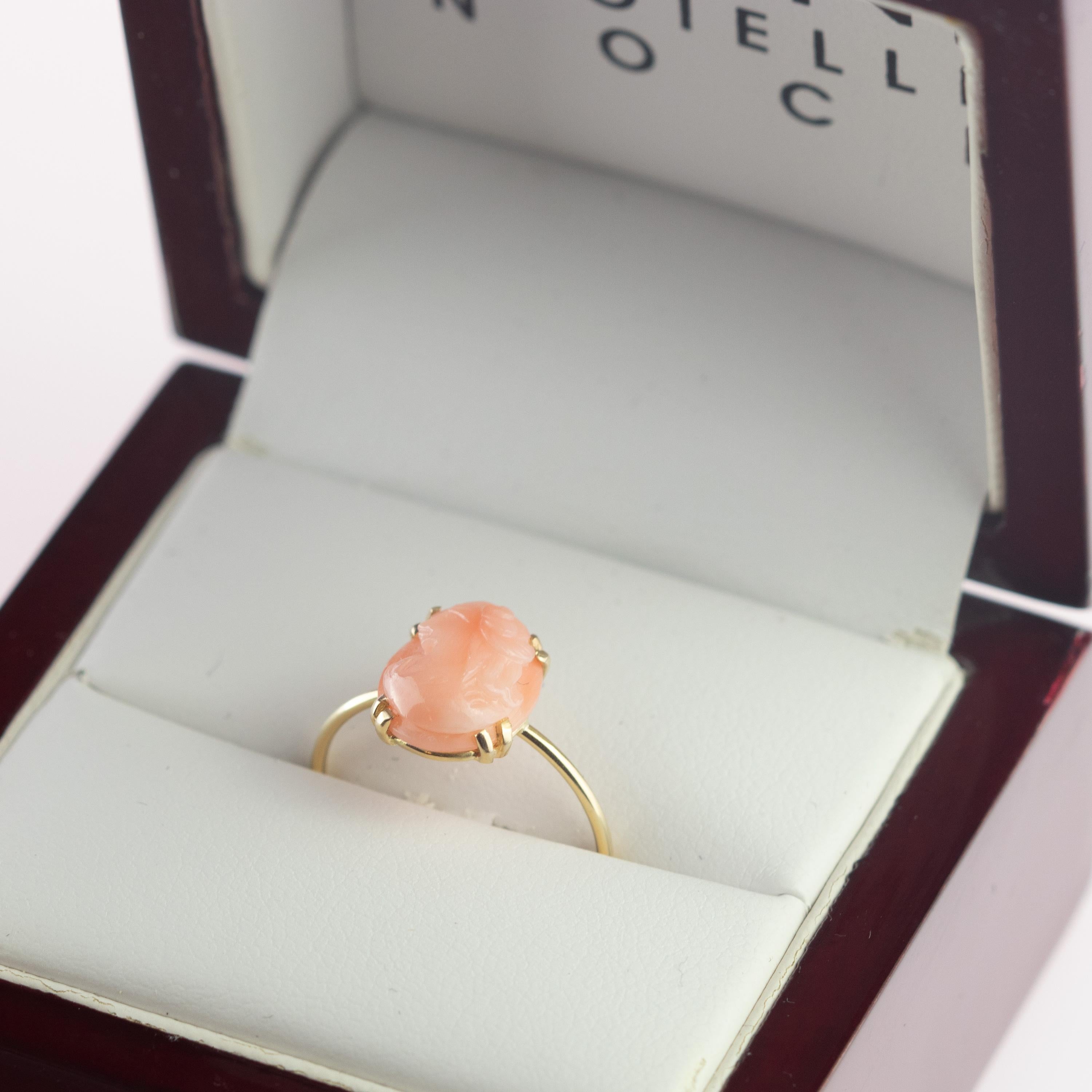 Intini Jewels, bague chic ovale en or 18 carats et corail rose camée 1,5 carat, faite à la main en vente 5