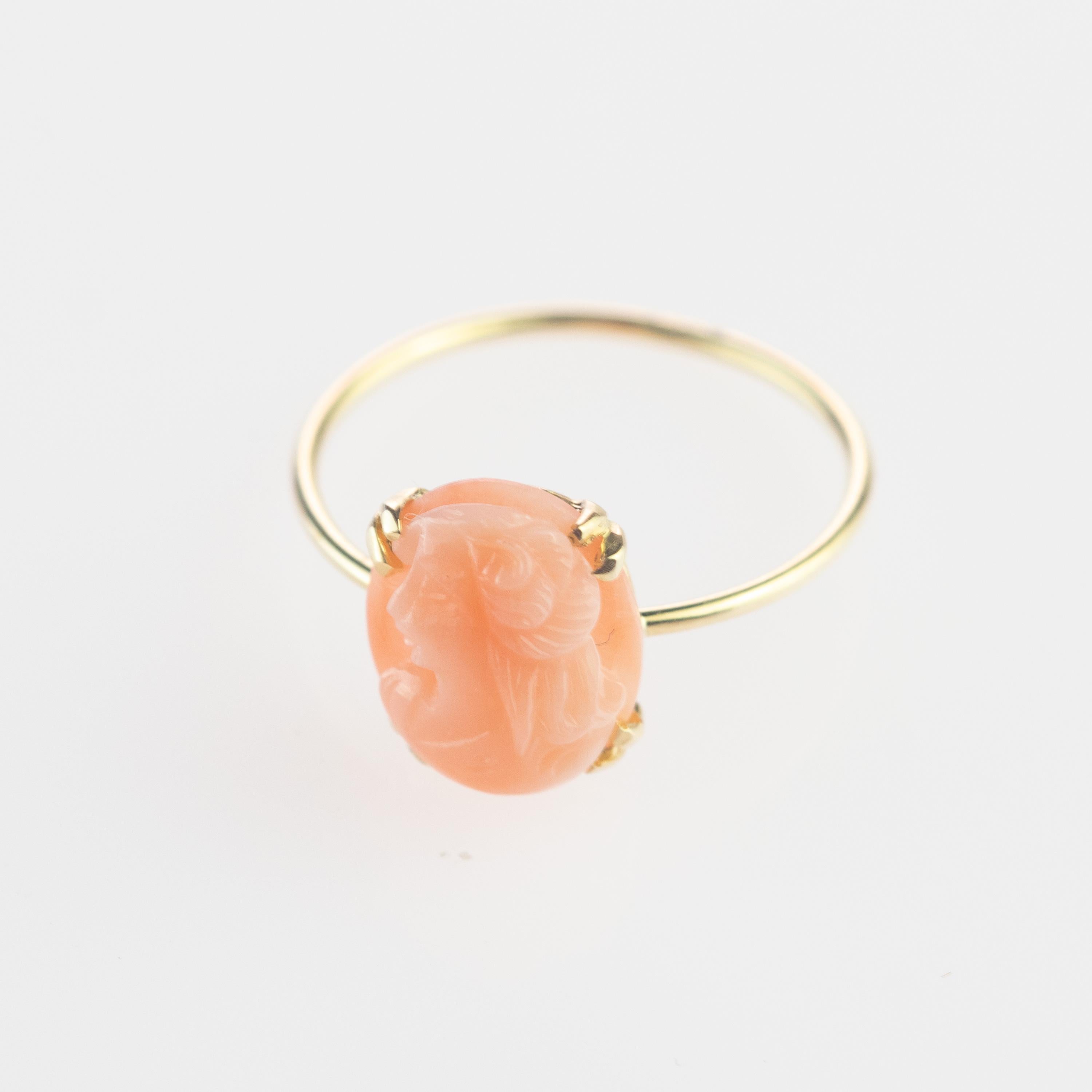 Intini Jewels 1.5 Carat Pink Cammeo Coral 18 Karat Gold Oval Handmade Chic Ring For Sale 1