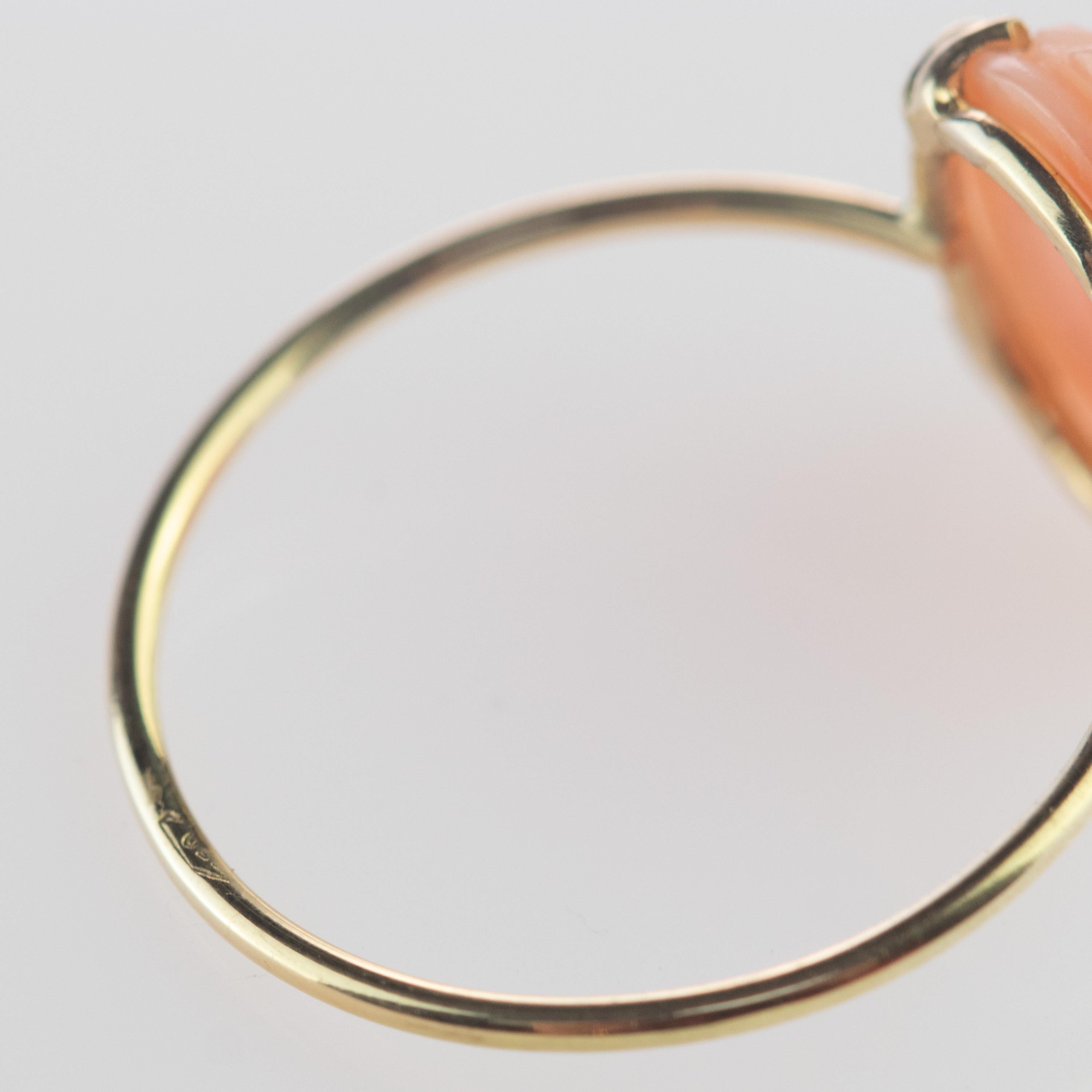 Intini Jewels, bague chic ovale en or 18 carats et corail rose camée 1,5 carat, faite à la main en vente 3