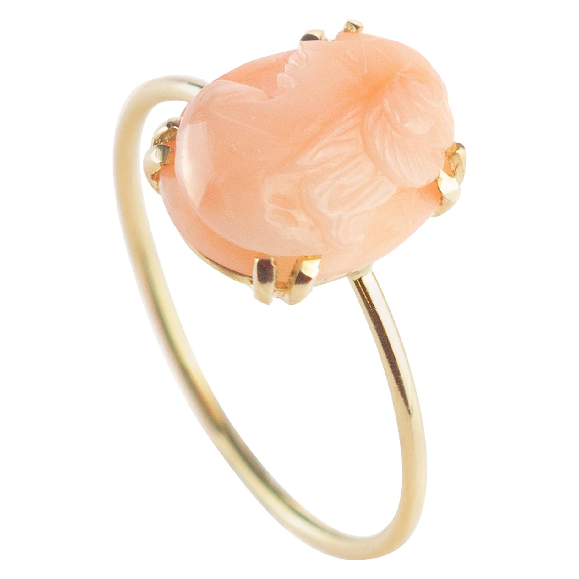 Intini Jewels, bague chic ovale en or 18 carats et corail rose camée 1,5 carat, faite à la main
