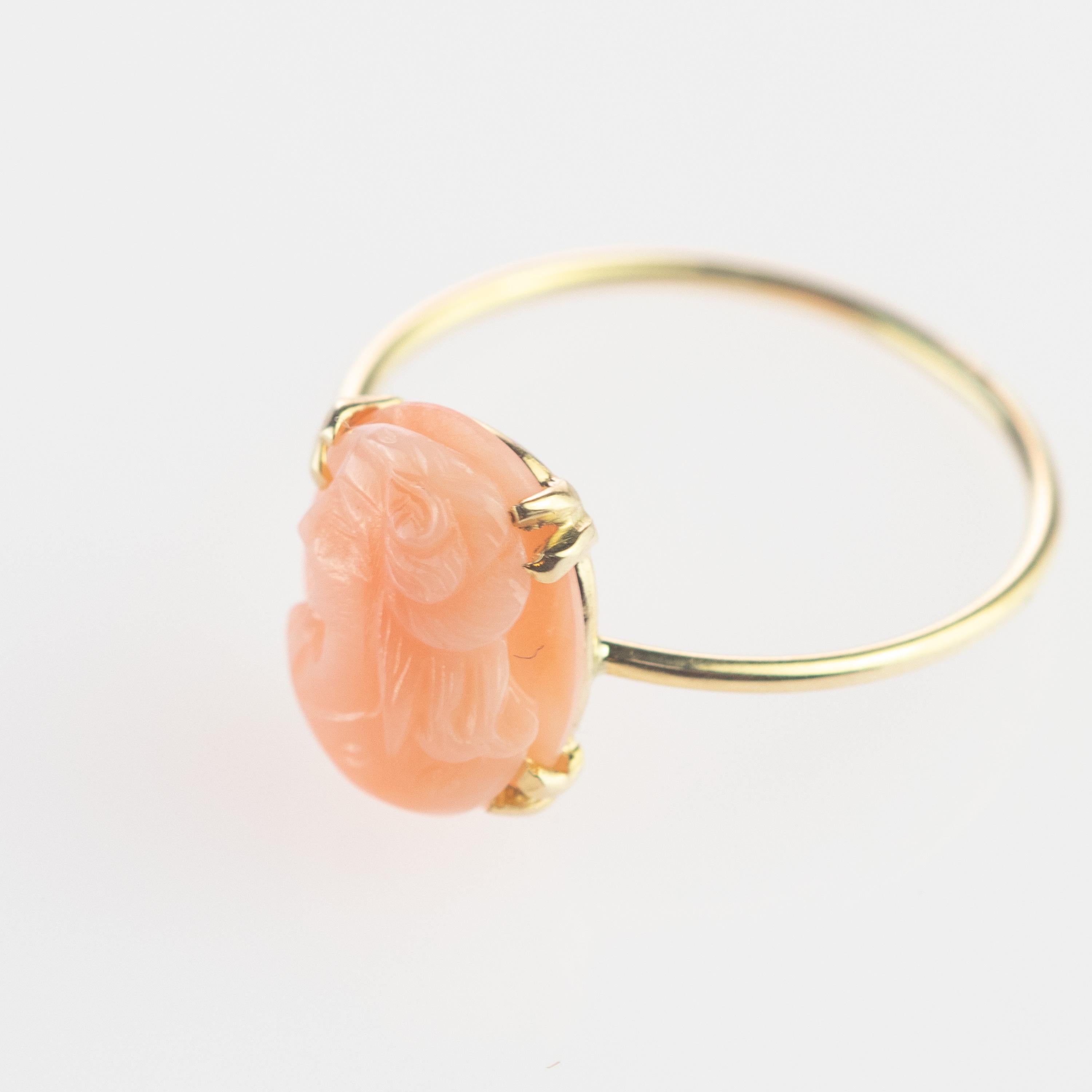 Intini Jewels 2.5 Carat Pink Cameo Coral 9 Karat Gold Oval Handmade Chic Ring In New Condition For Sale In Milano, IT