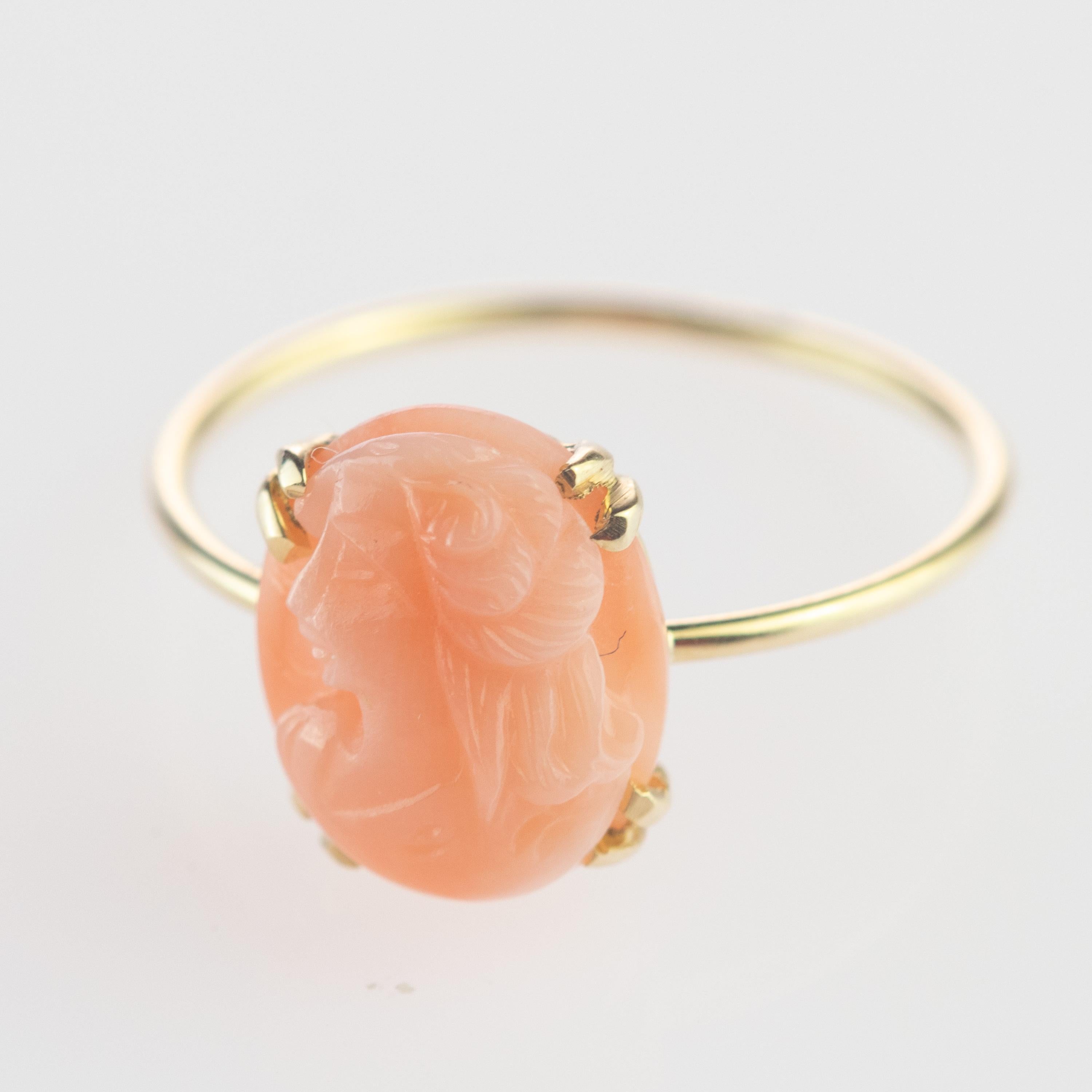 Intini Jewels 2.5 Carat Pink Cameo Coral 9 Karat Gold Oval Handmade Chic Ring For Sale 1