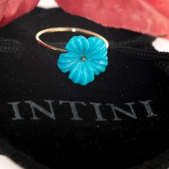 Intini Jewels 3.5 Carat Natural Turquoise Flowers 9 Karat Gold Carved Girl Ring
