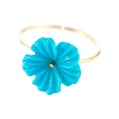 Intini Jewels 3.5 Carat Natural Turquoise Flowers 9 Karat Gold Carved Girl Ring