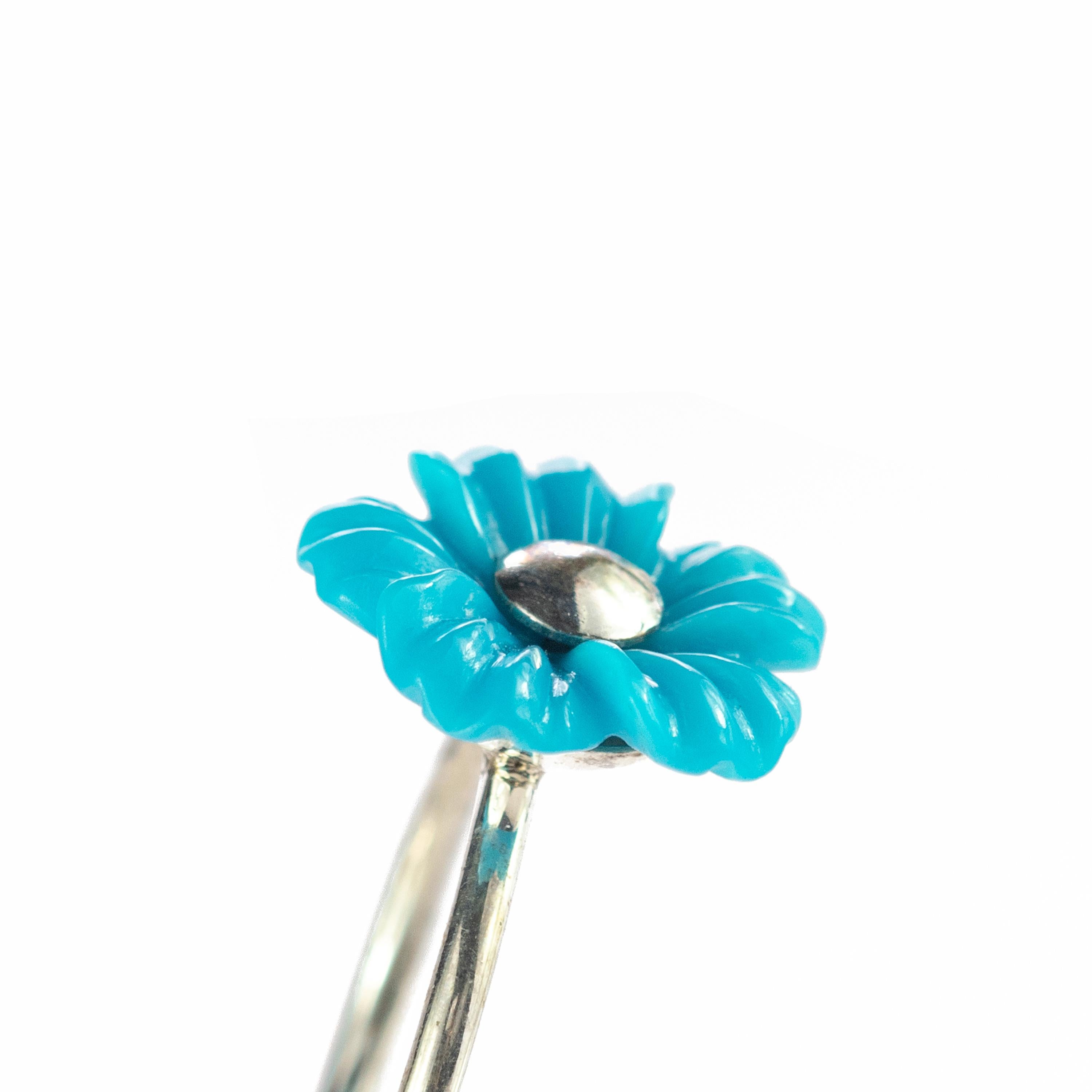 Women's Intini Jewels 3.5 Carat Natural Turquoise Flowers 925 Sterling Silver Girl Ring For Sale