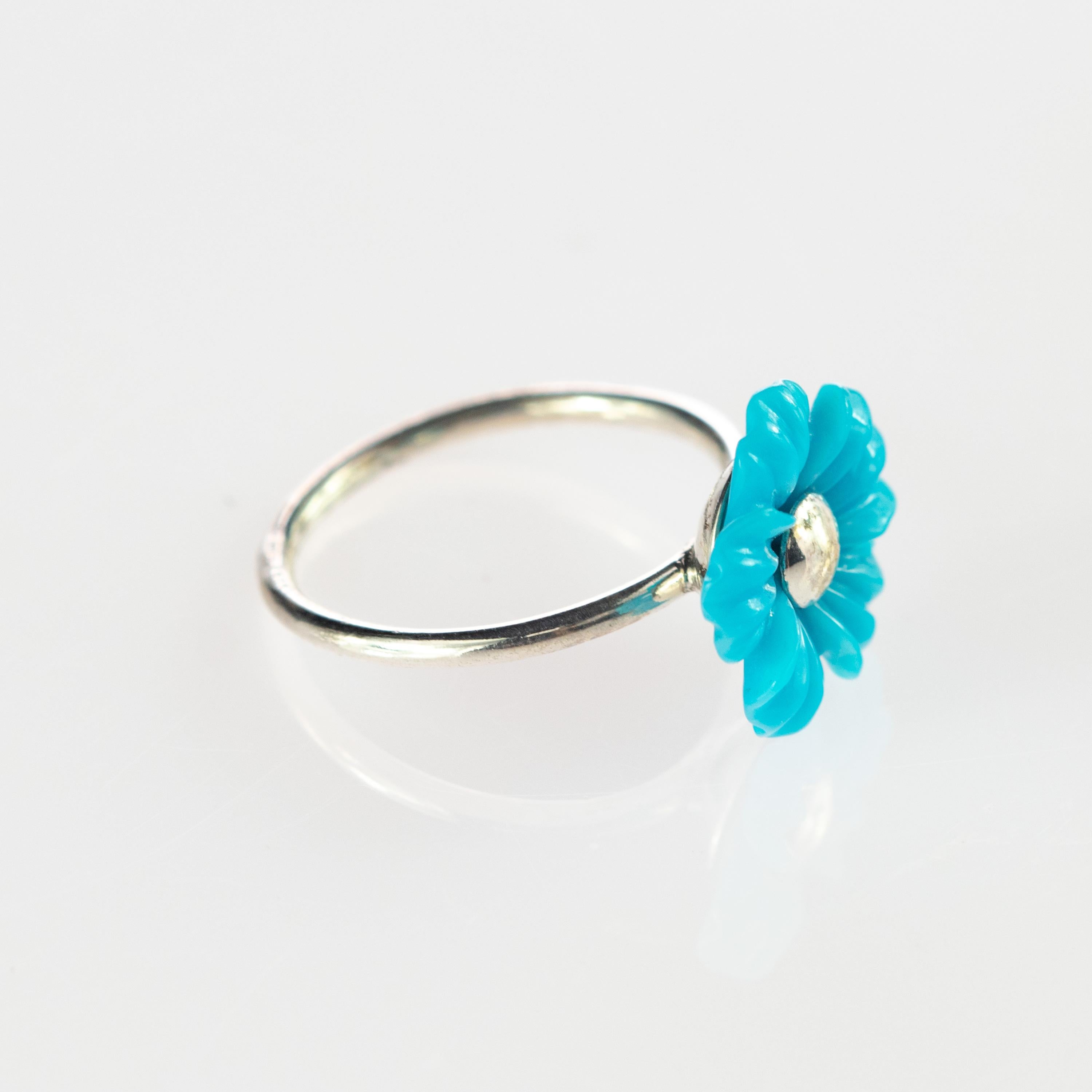 Intini Jewels 3.5 Carat Natural Turquoise Flowers 925 Sterling Silver Girl Ring For Sale 1