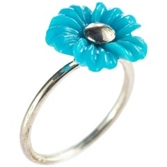 Intini Jewels Anello da ragazza in argento 925 con fiori di turchese naturale da 3,5 carati