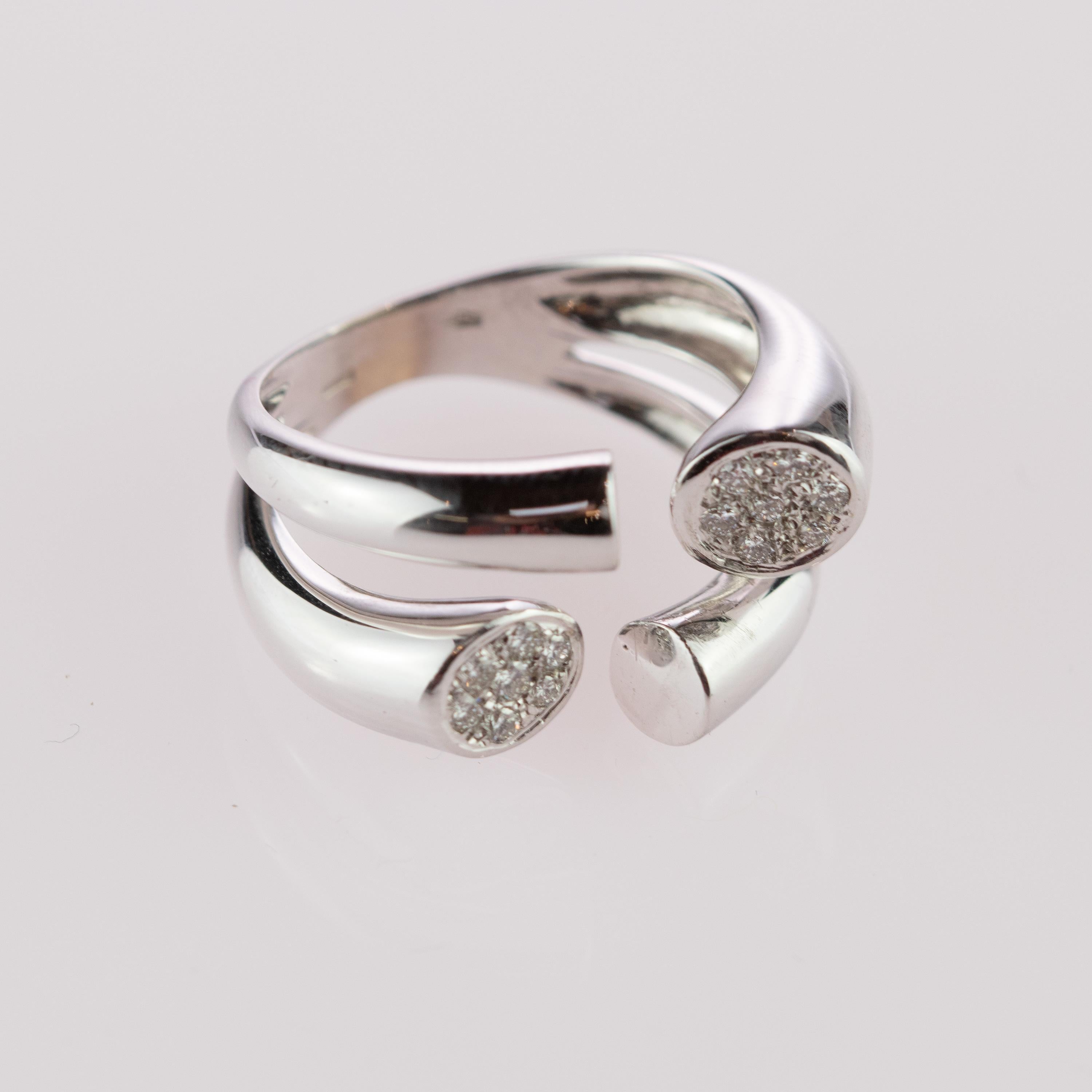 Brilliant Cut Intini Jewels 4 Open Tube Set Diamond 18 Karat White Gold Cluster Handmade Ring For Sale