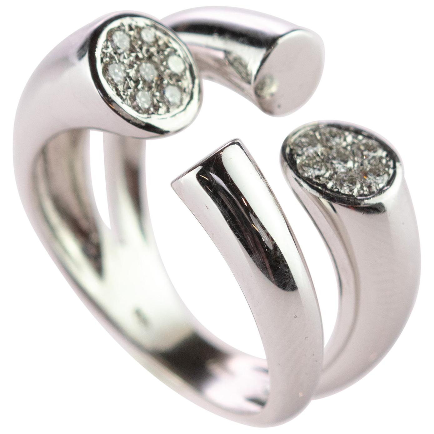 Intini Jewels 4 Open Tube Set Diamond 18 Karat White Gold Cluster Handmade Ring