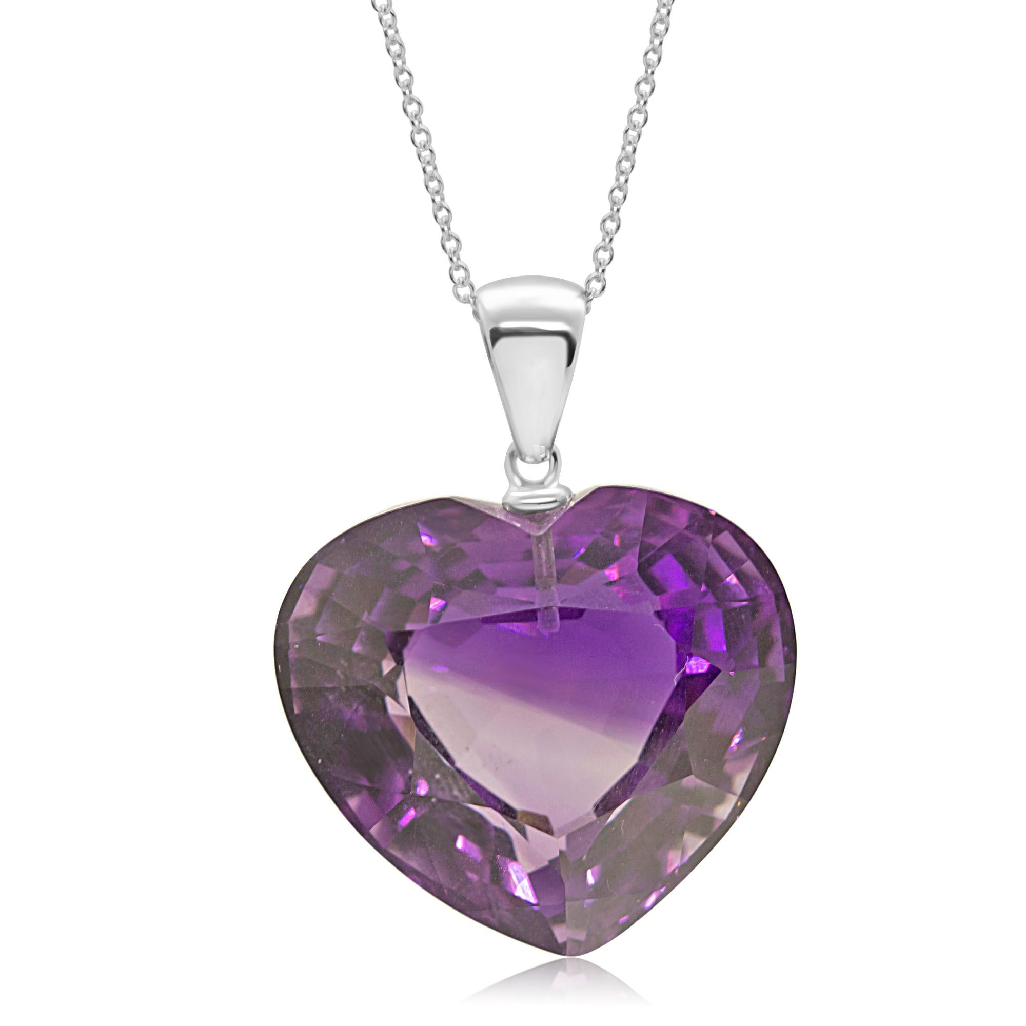 Art Nouveau Intini Jewels 51.95 Carats Amethyst Heart 18 Karat White Gold Pendant Necklace For Sale