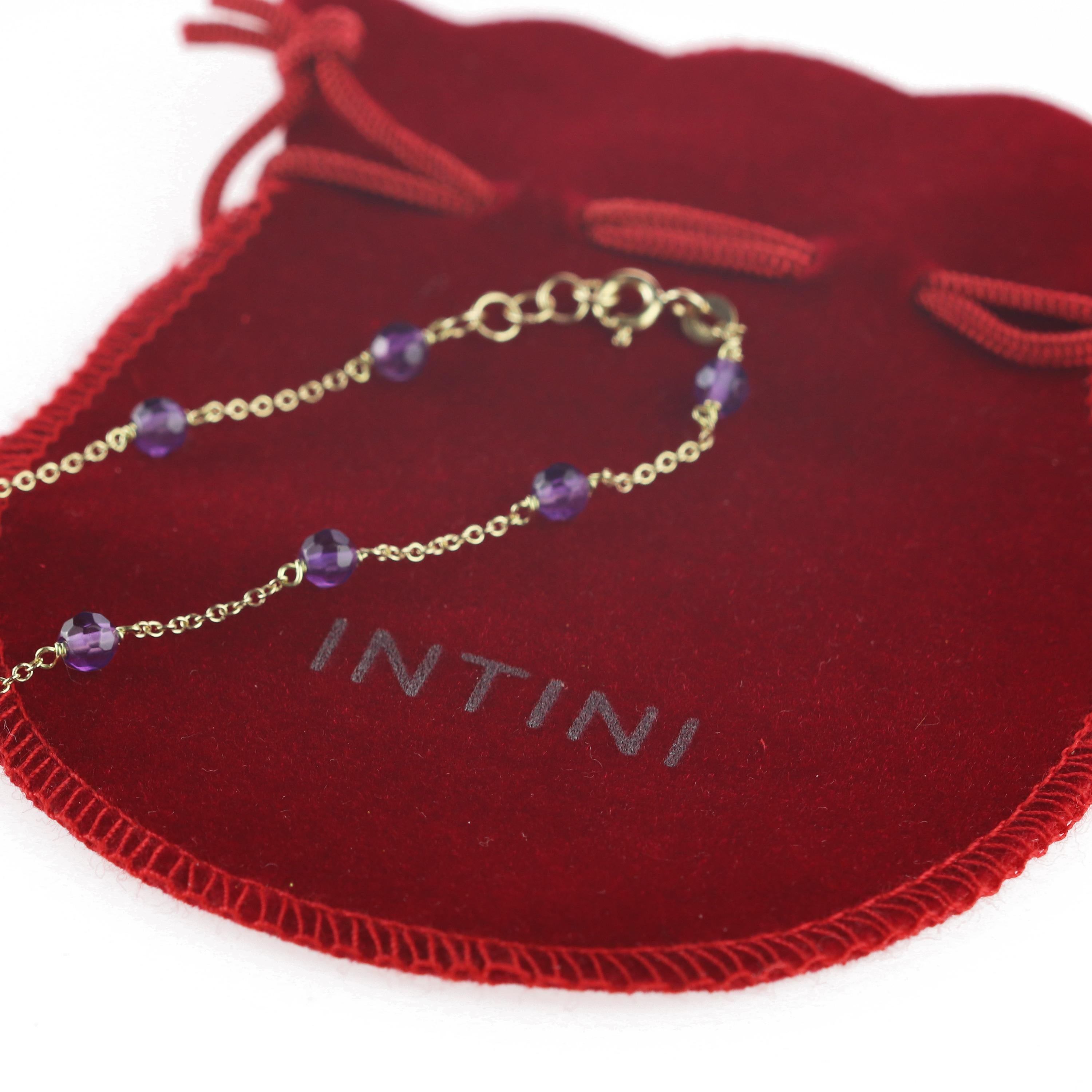 Intini Jewels 9 Karat Gold Chain Amethyst Rondelles Handmade Cocktail Bracelet For Sale 4
