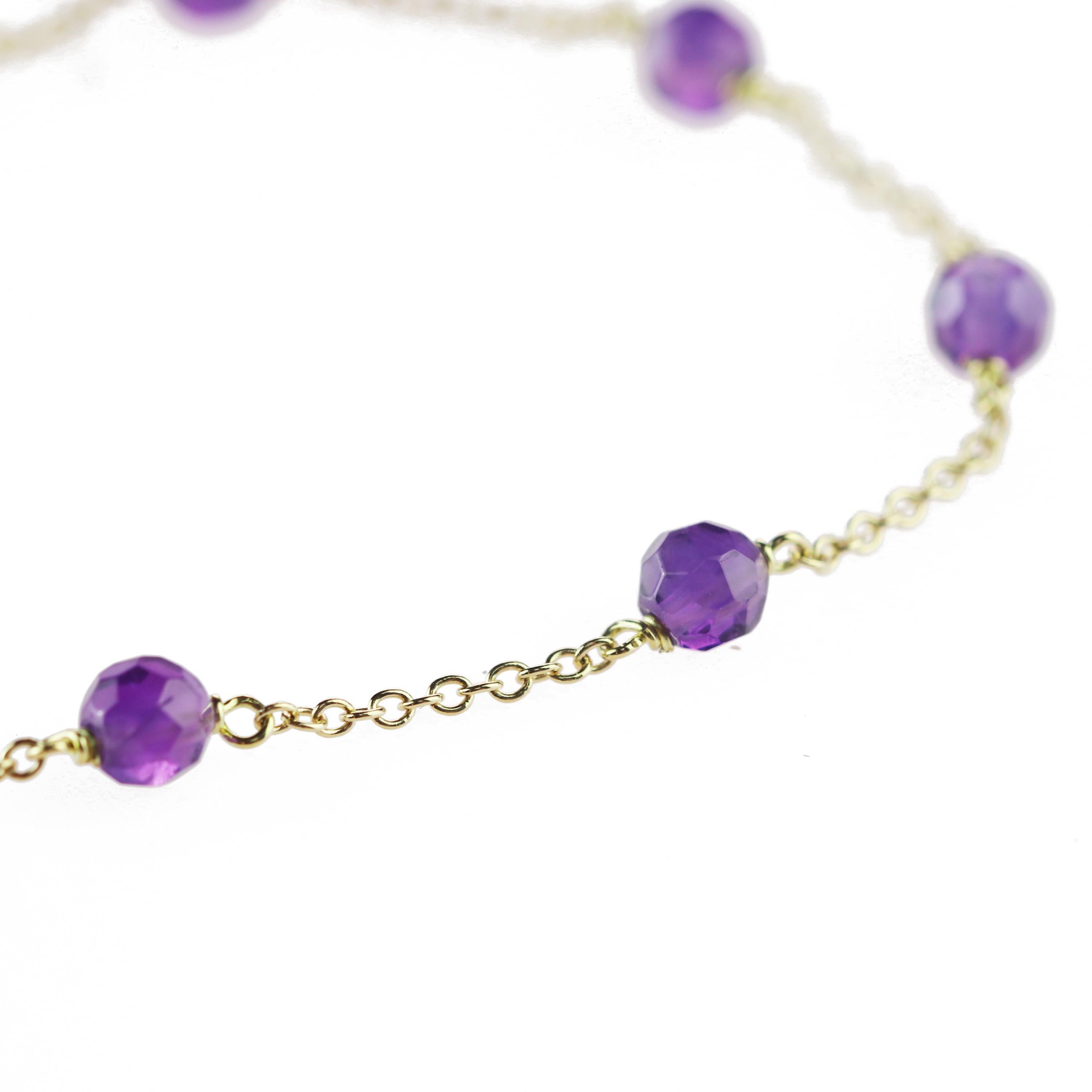 Intini Jewels 9 Karat Gold Chain Amethyst Rondelles Handmade Cocktail Bracelet In New Condition For Sale In Milano, IT
