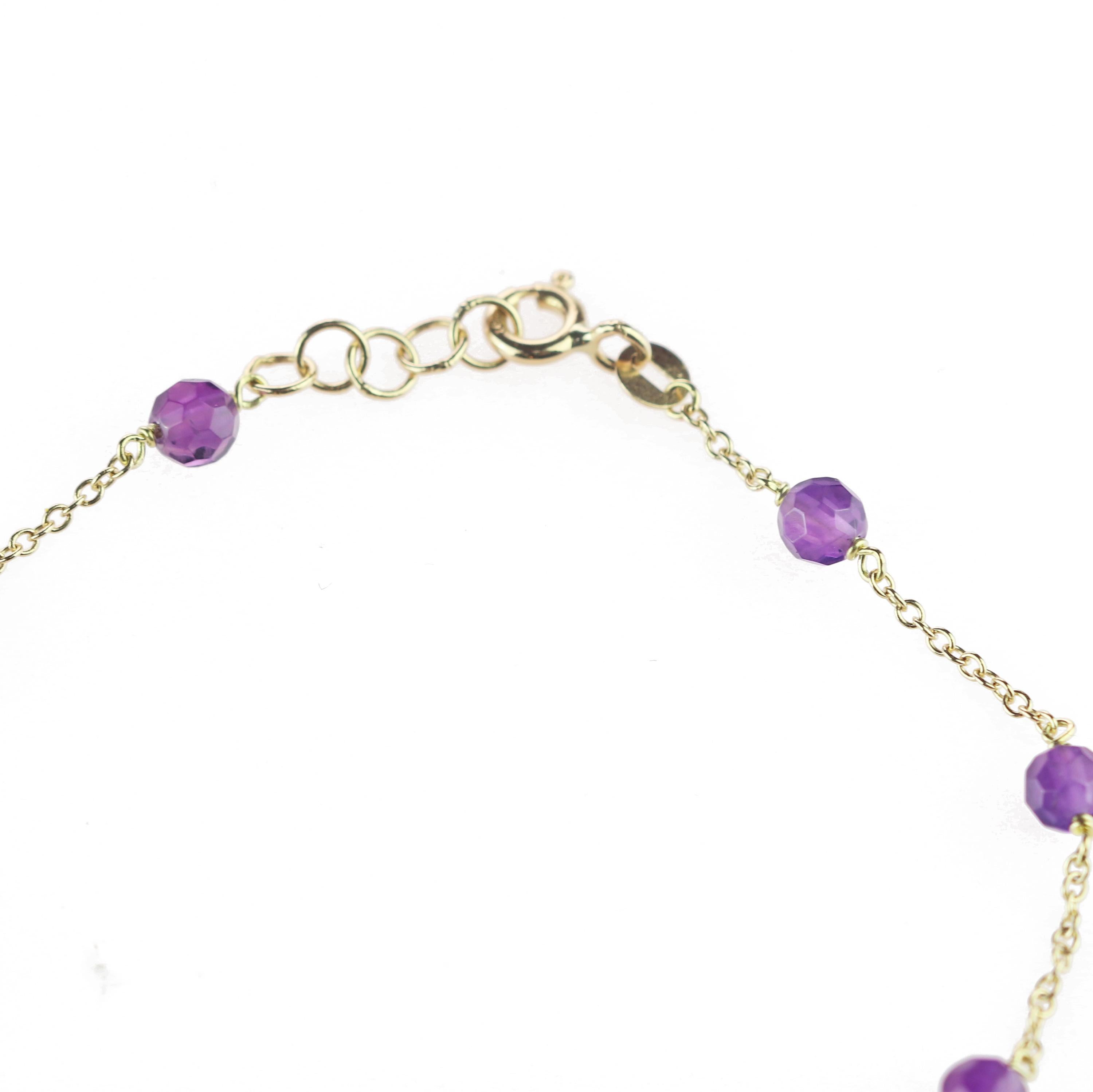 Intini Jewels 9 Karat Gold Chain Amethyst Rondelles Handmade Cocktail Bracelet For Sale 3