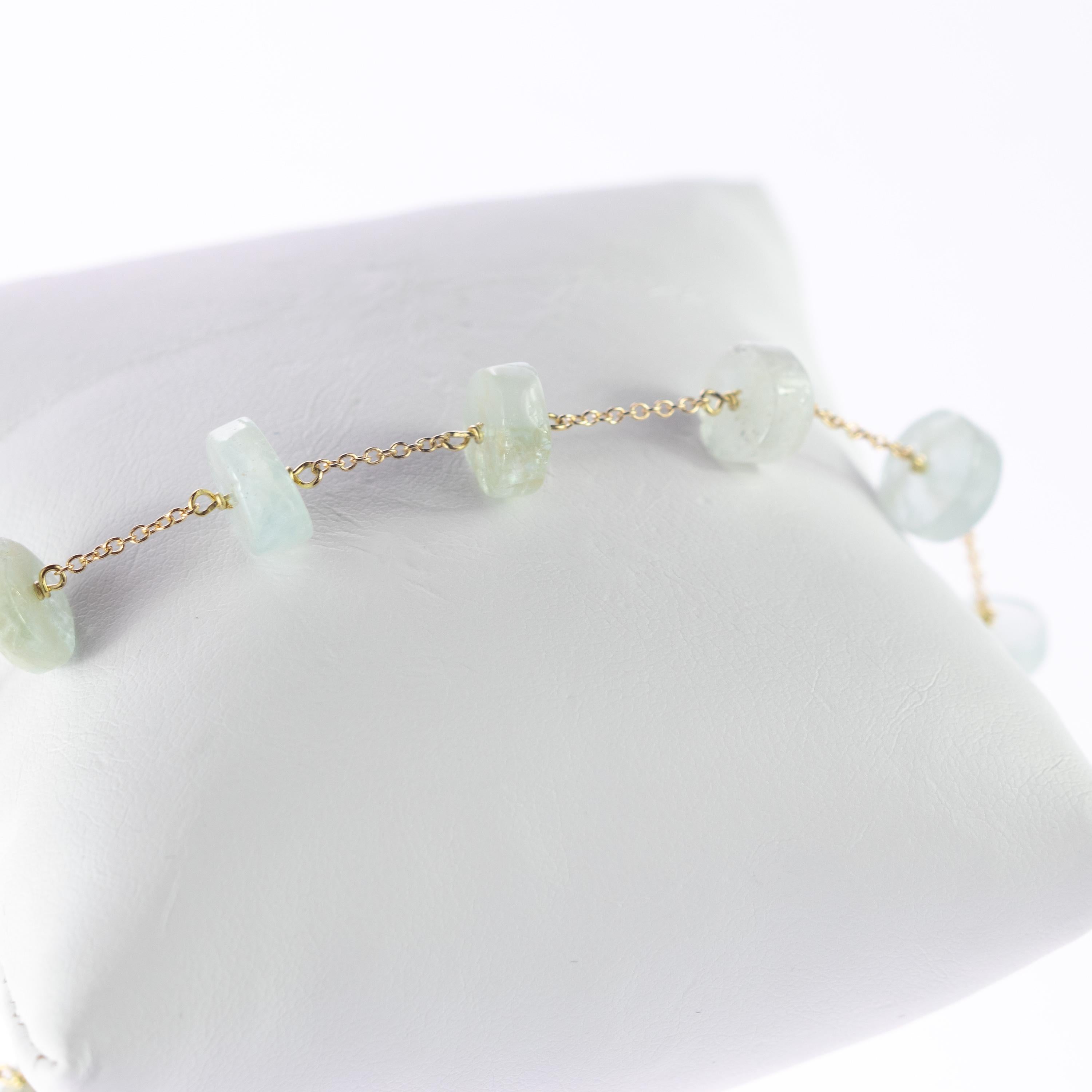 Intini Jewels Cadena de oro de 9 quilates Aguamarina Rondelles Pulsera tobillera hecha a mano en venta 5