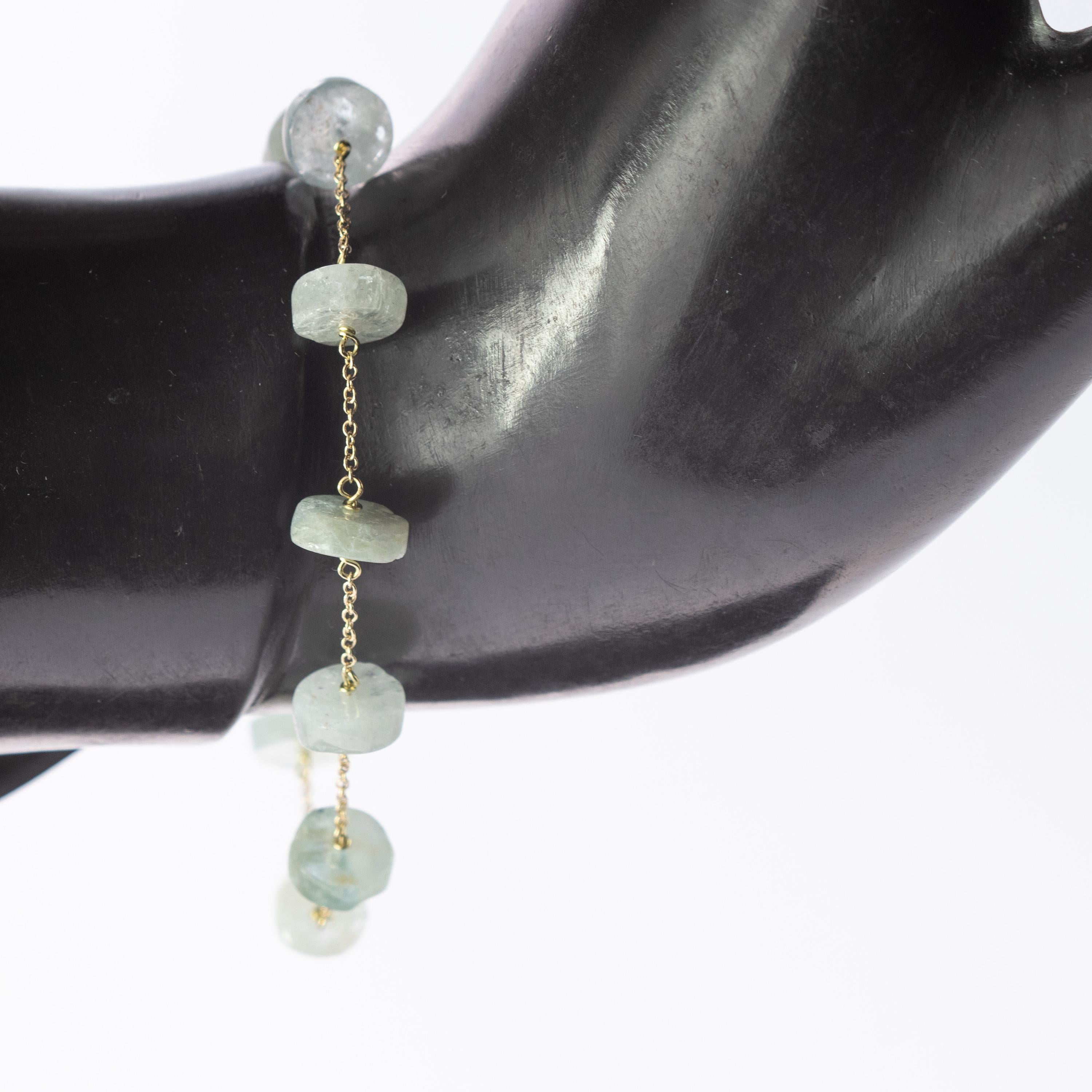 Intini Jewels Cadena de oro de 9 quilates Aguamarina Rondelles Pulsera tobillera hecha a mano en venta 6